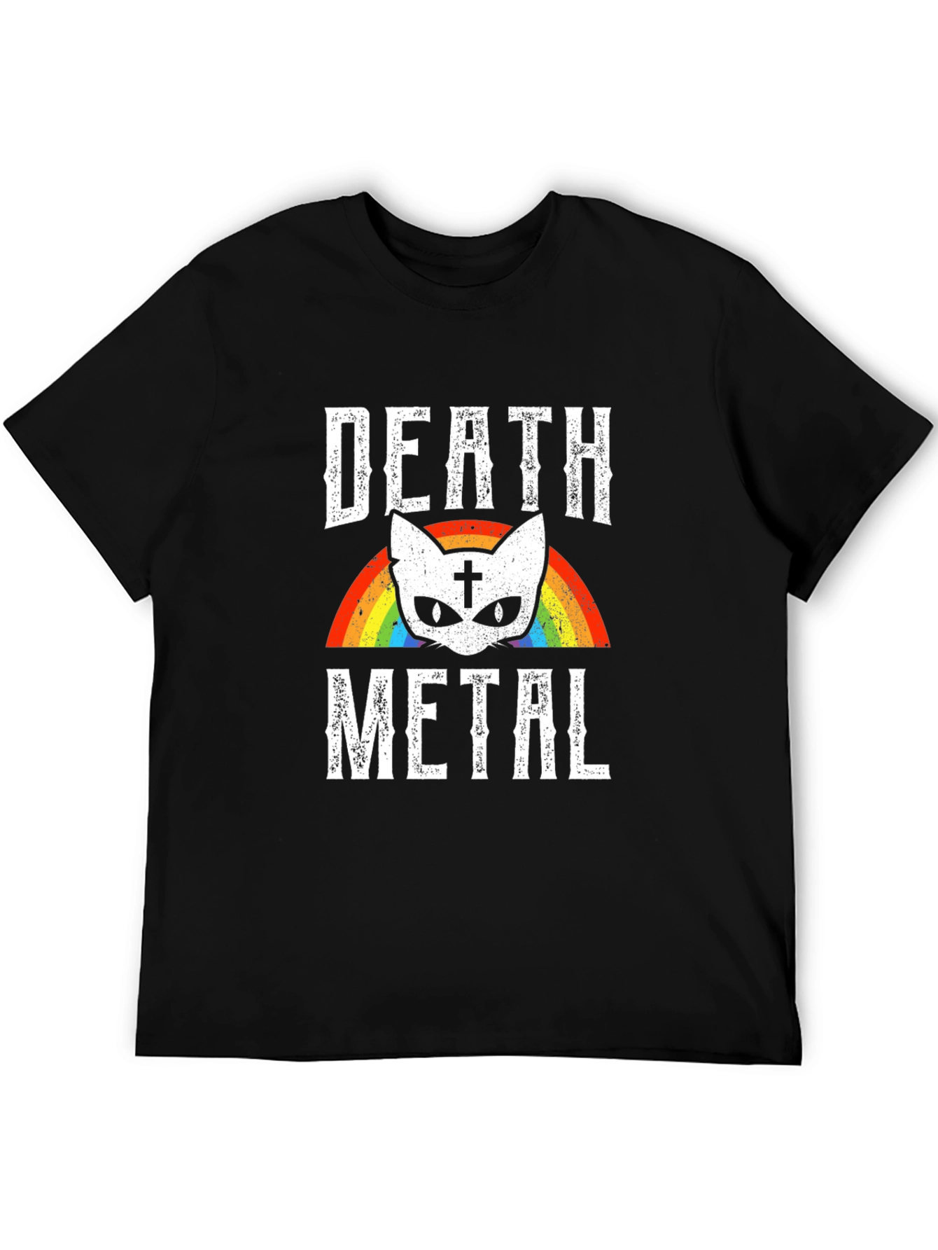 Death Metal Cat Rainbow Graphic T-Shirt