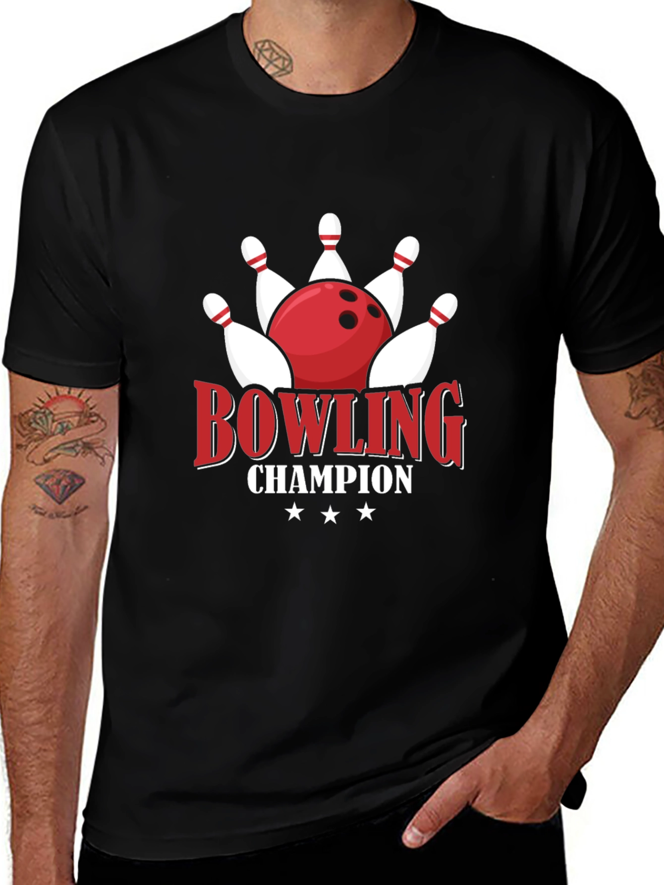 Bowling Champion Graphic Tee - Black Cotton T-Shirt