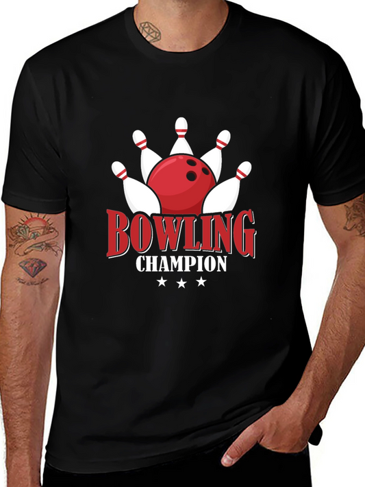 Bowling Champion Graphic Tee - Black Cotton T-Shirt