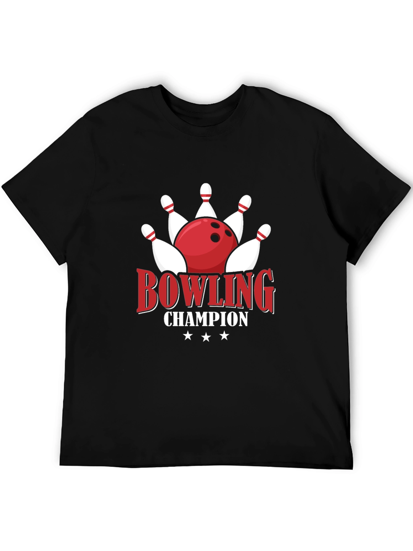 Bowling Champion Graphic Tee - Black Cotton T-Shirt