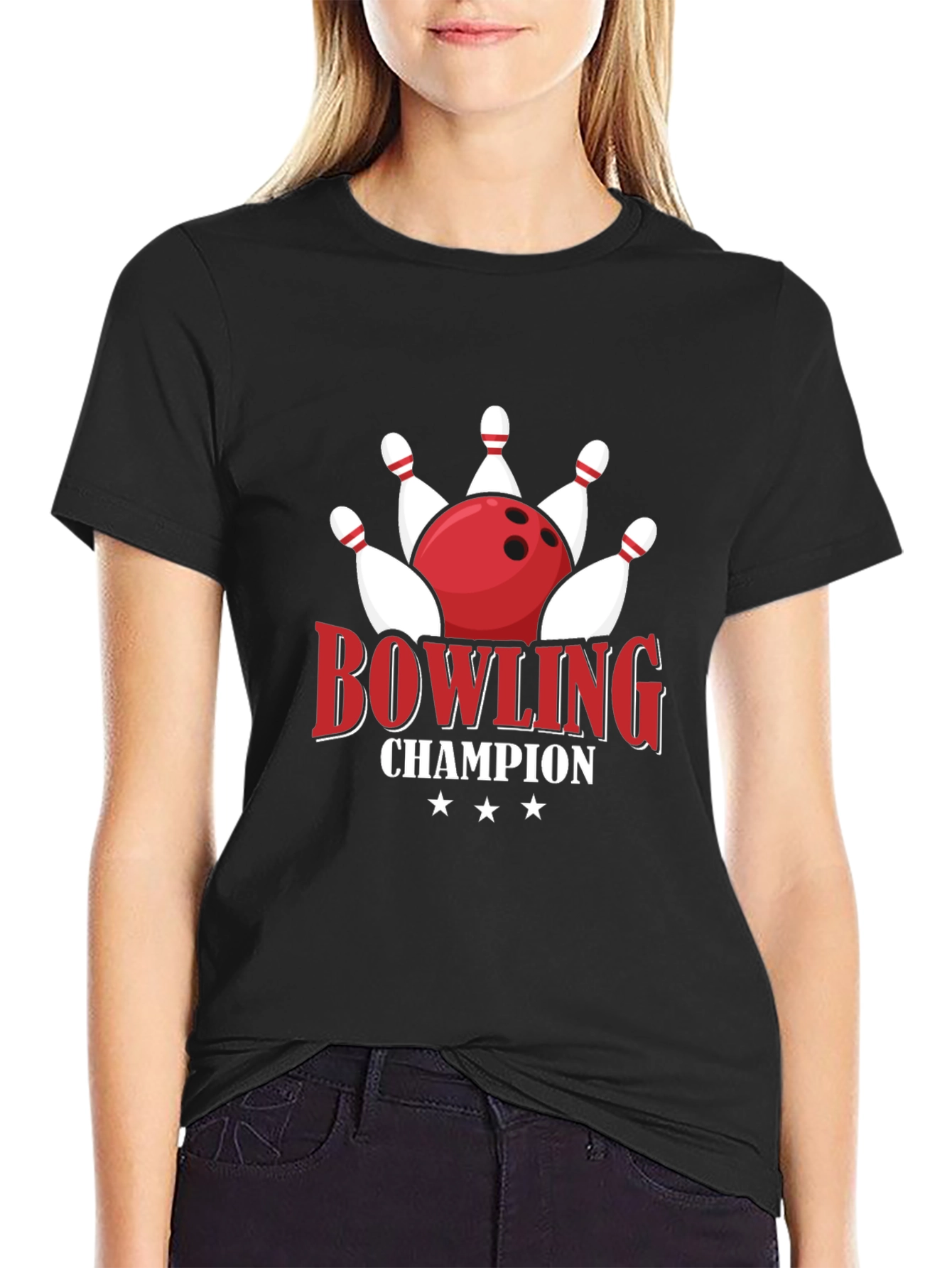 Bowling Champion Graphic Tee - Black Cotton T-Shirt