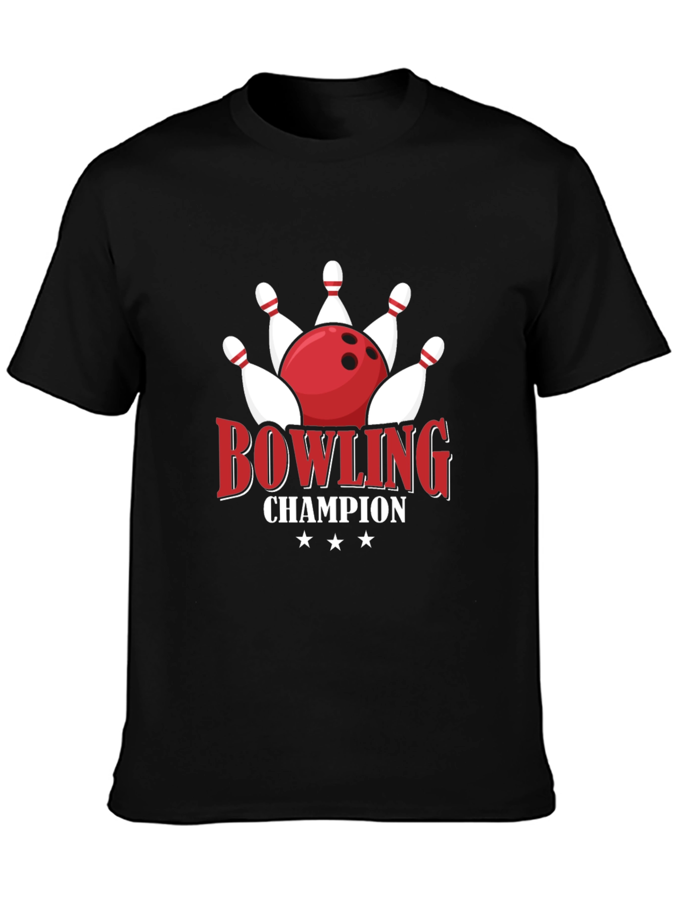 Bowling Champion Graphic Tee - Black Cotton T-Shirt