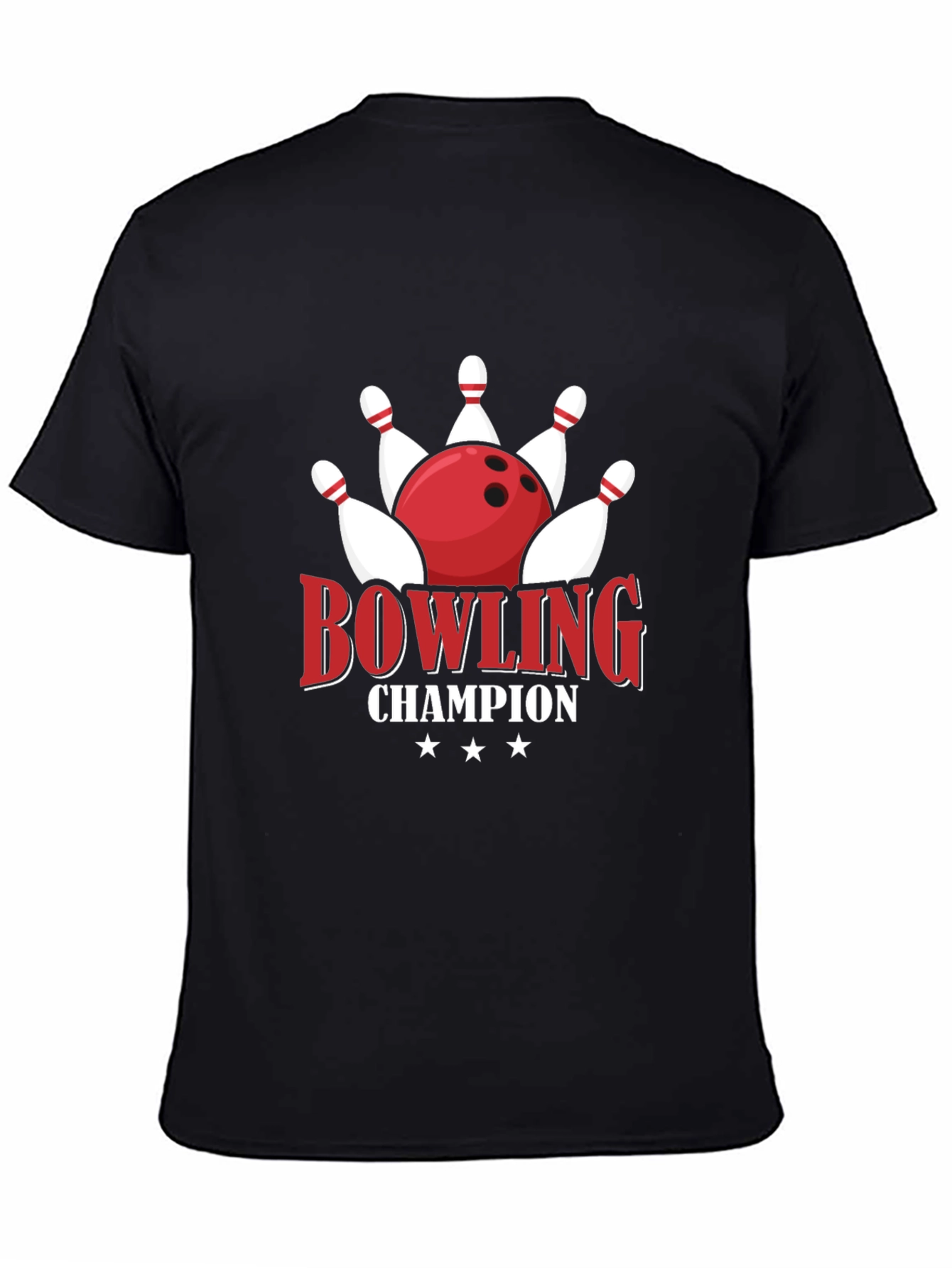 Bowling Champion Graphic Tee - Black Cotton T-Shirt