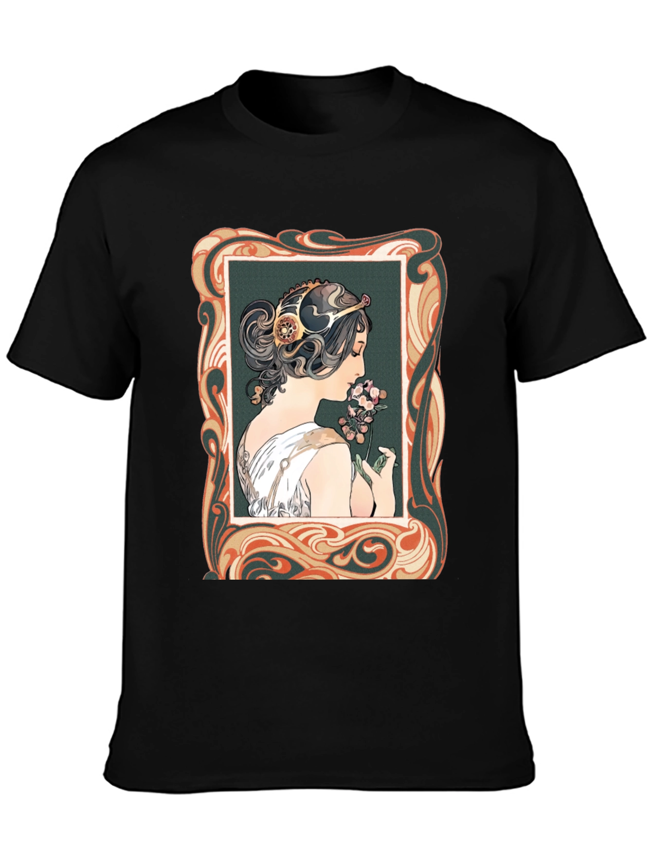Art Nouveau Woman Graphic Tee - Stylish Black T-Shirt
