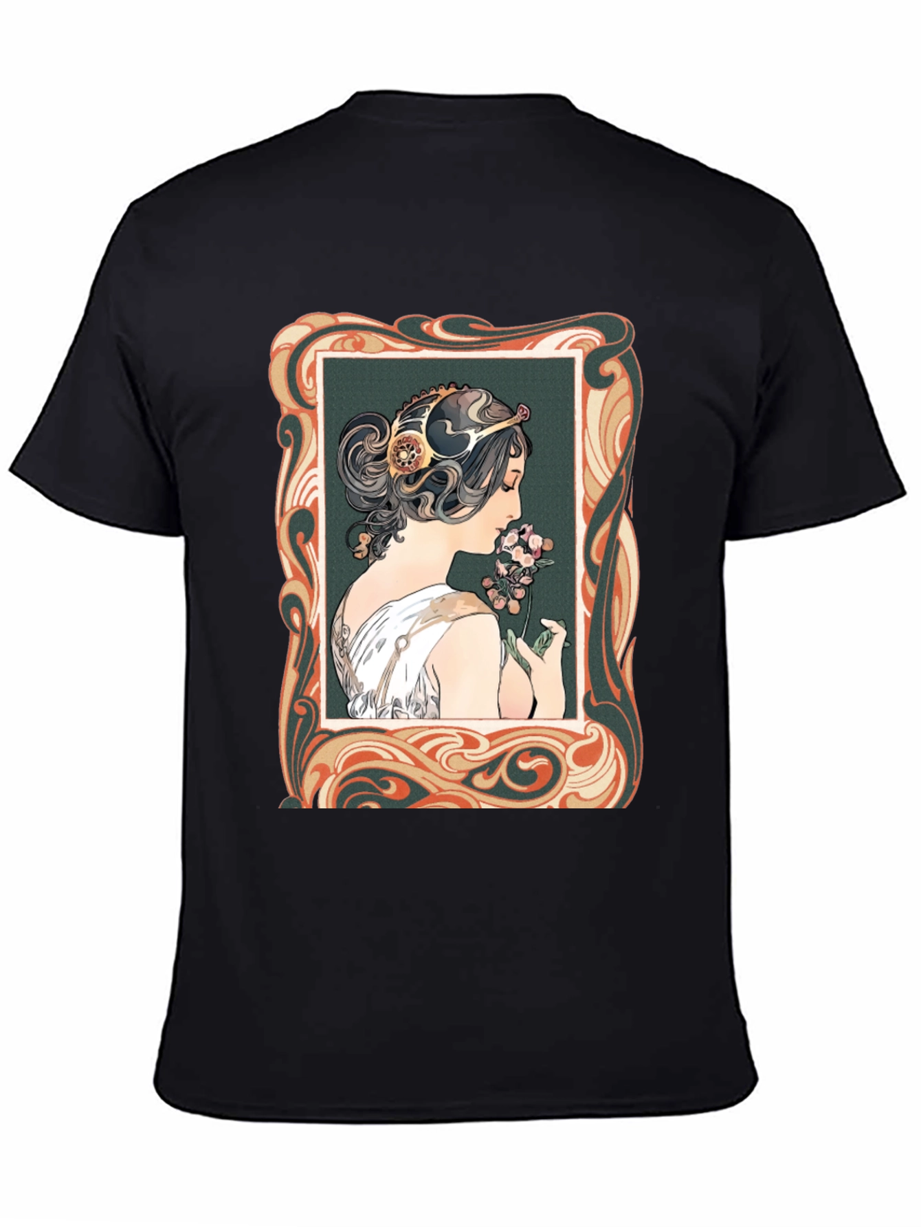 Art Nouveau Woman Graphic Tee - Stylish Black T-Shirt