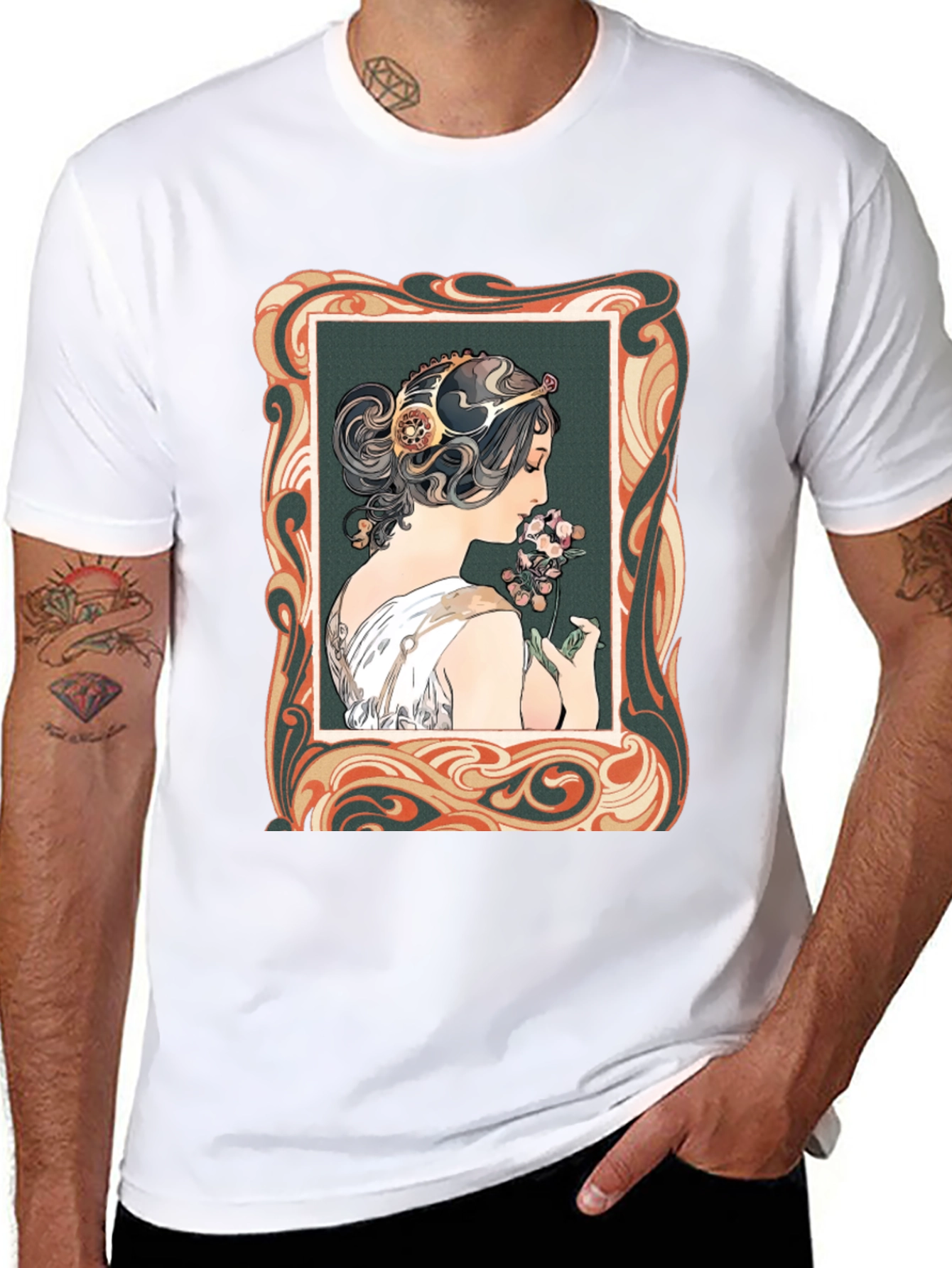 Art Nouveau Woman Graphic Tee - Stylish Black T-Shirt