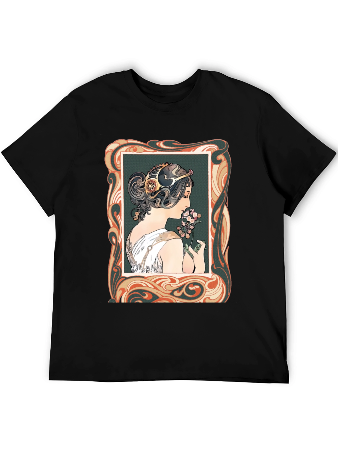 Art Nouveau Woman Graphic Tee - Stylish Black T-Shirt
