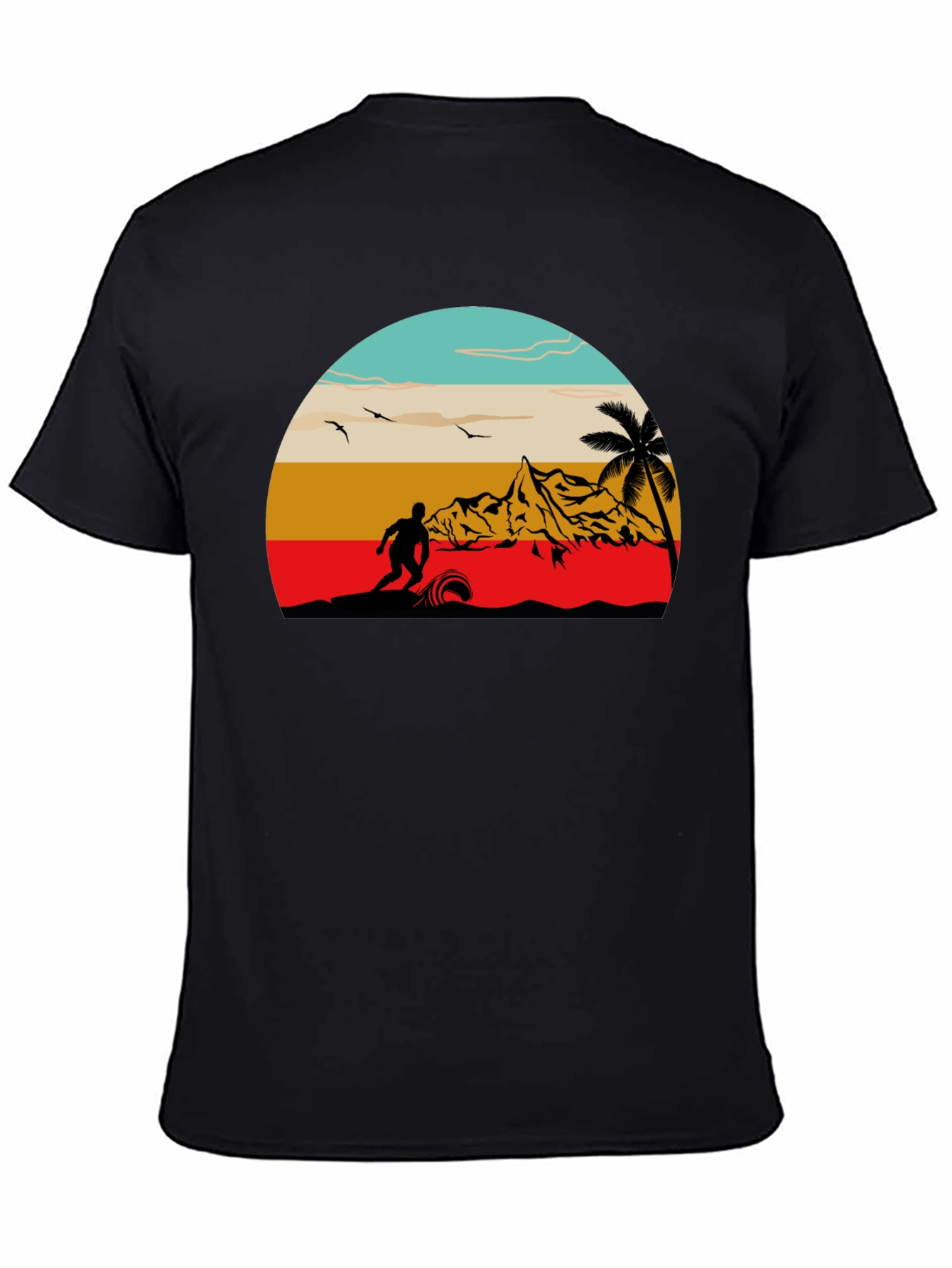 Retro Surf Scene Black T-Shirt