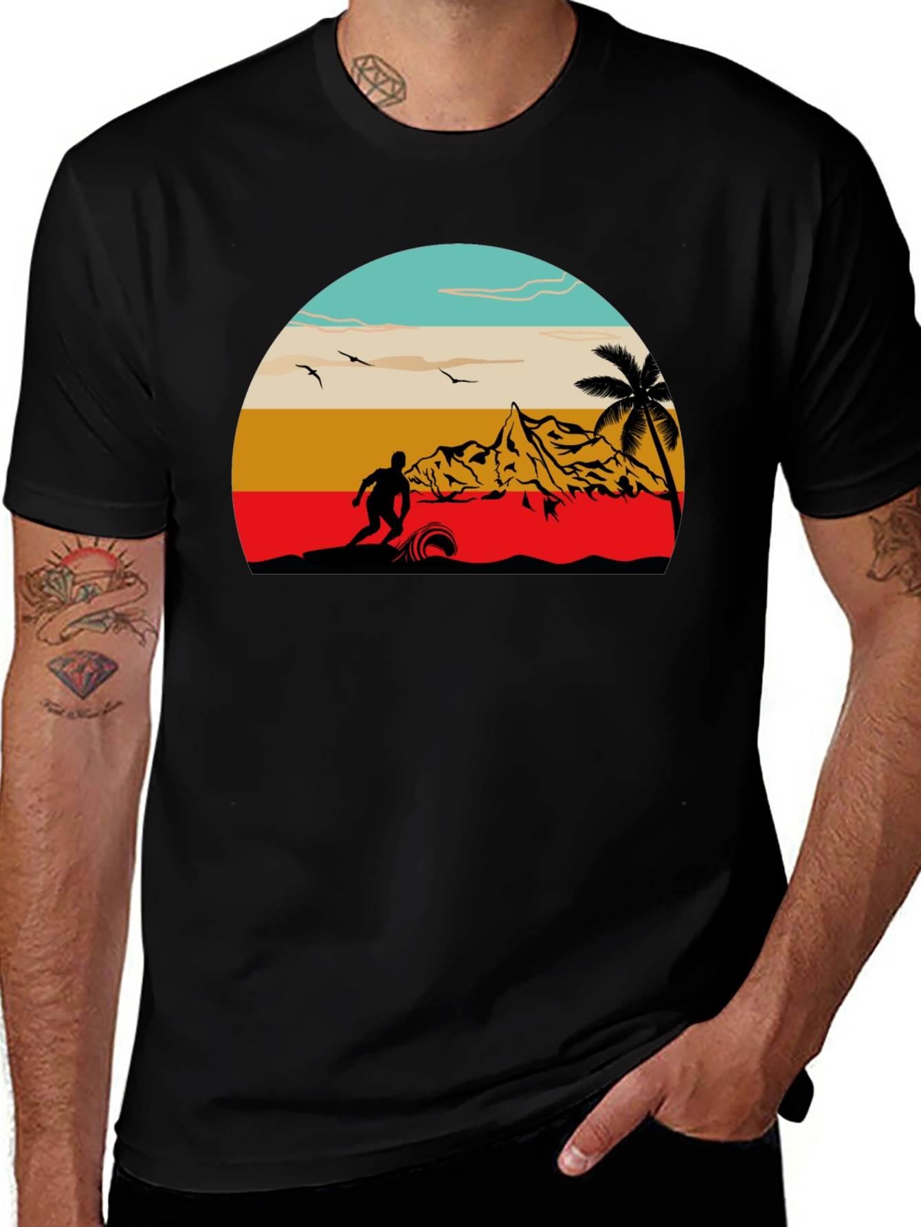 Retro Surf Scene Black T-Shirt