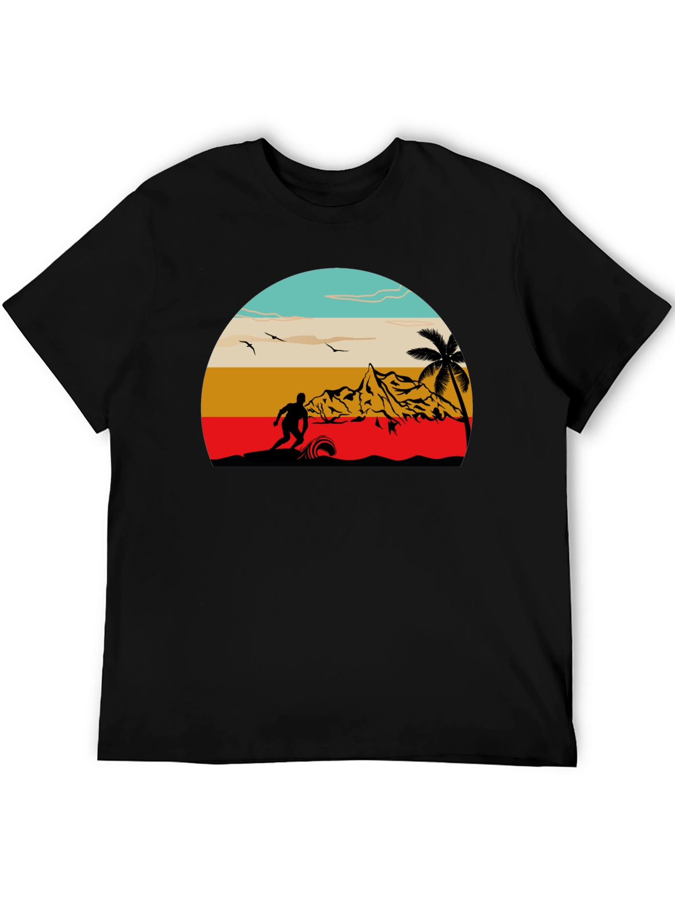Retro Surf Scene Black T-Shirt