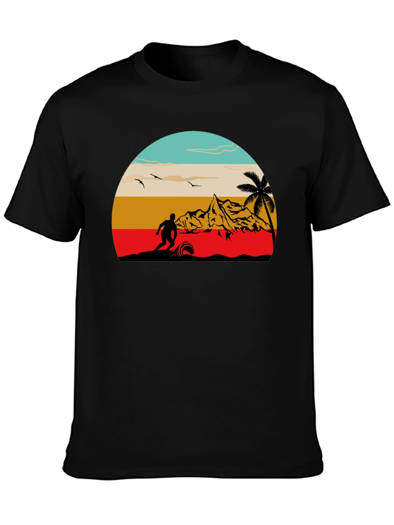 Retro Surf Scene Black T-Shirt