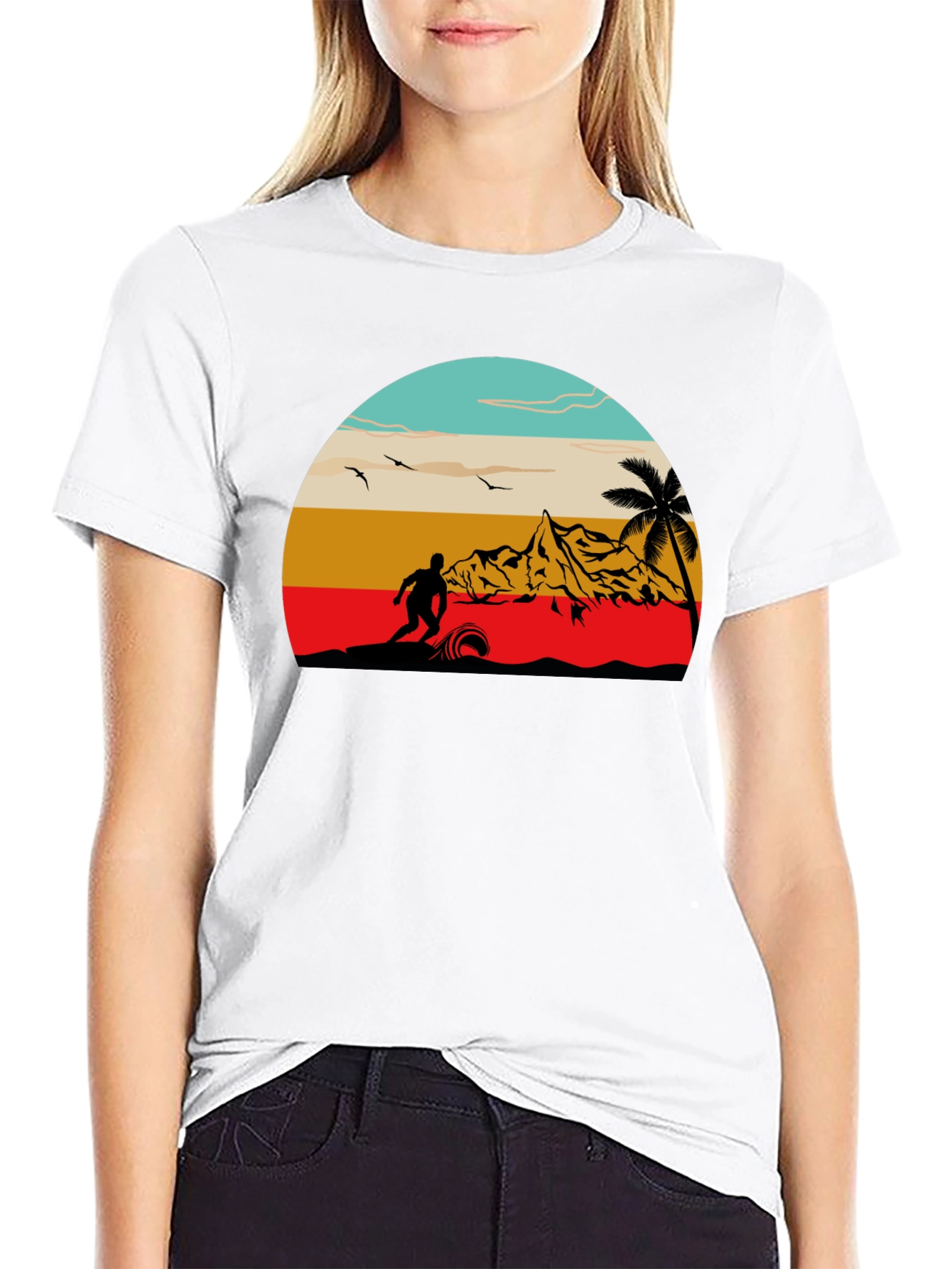 Retro Surf Scene Black T-Shirt