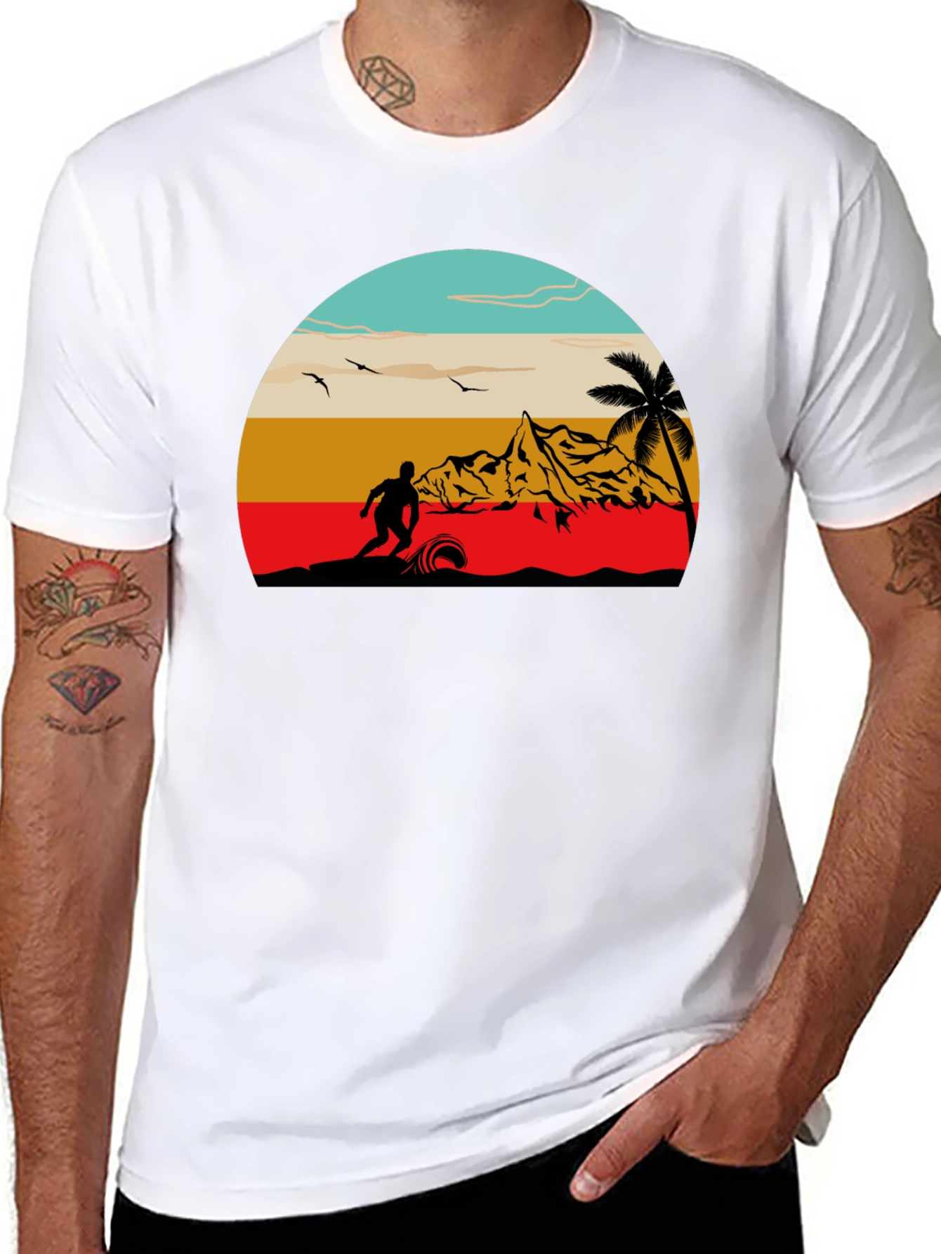 Retro Surf Scene Black T-Shirt