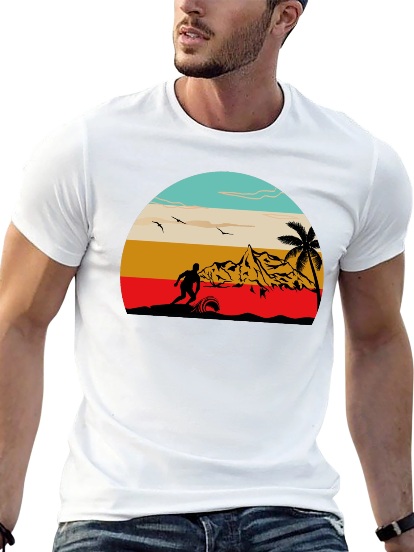 Retro Surf Scene Black T-Shirt