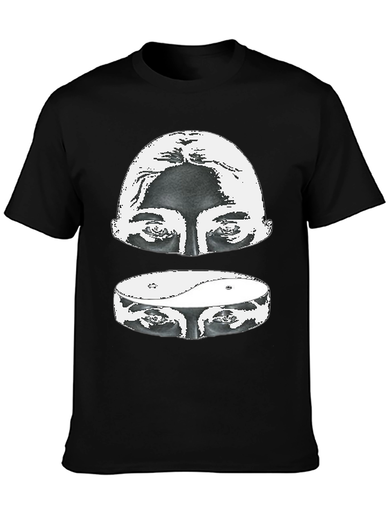 Yin Yang Eyes Graphic Print Black T-Shirt