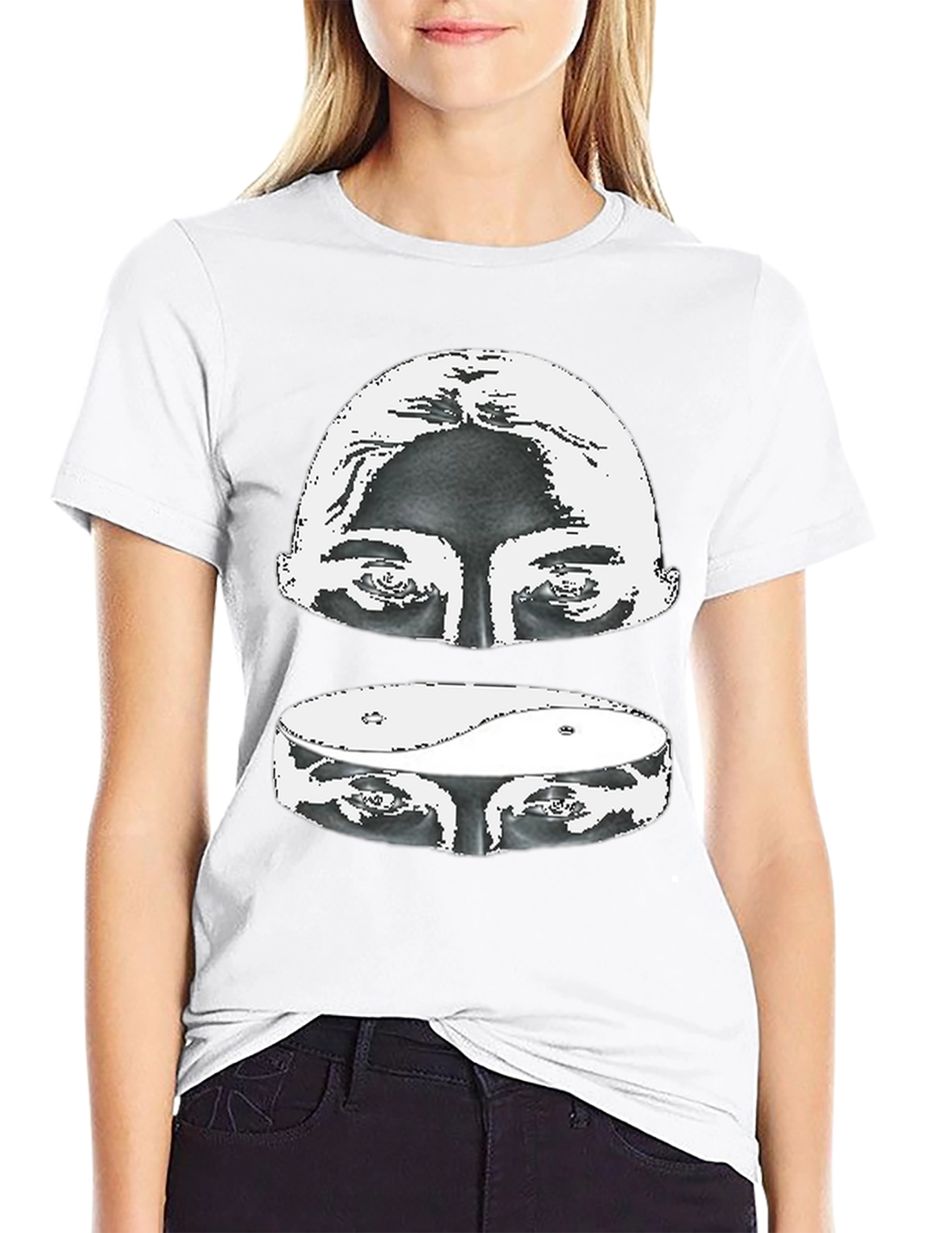 Yin Yang Eyes Graphic Print Black T-Shirt