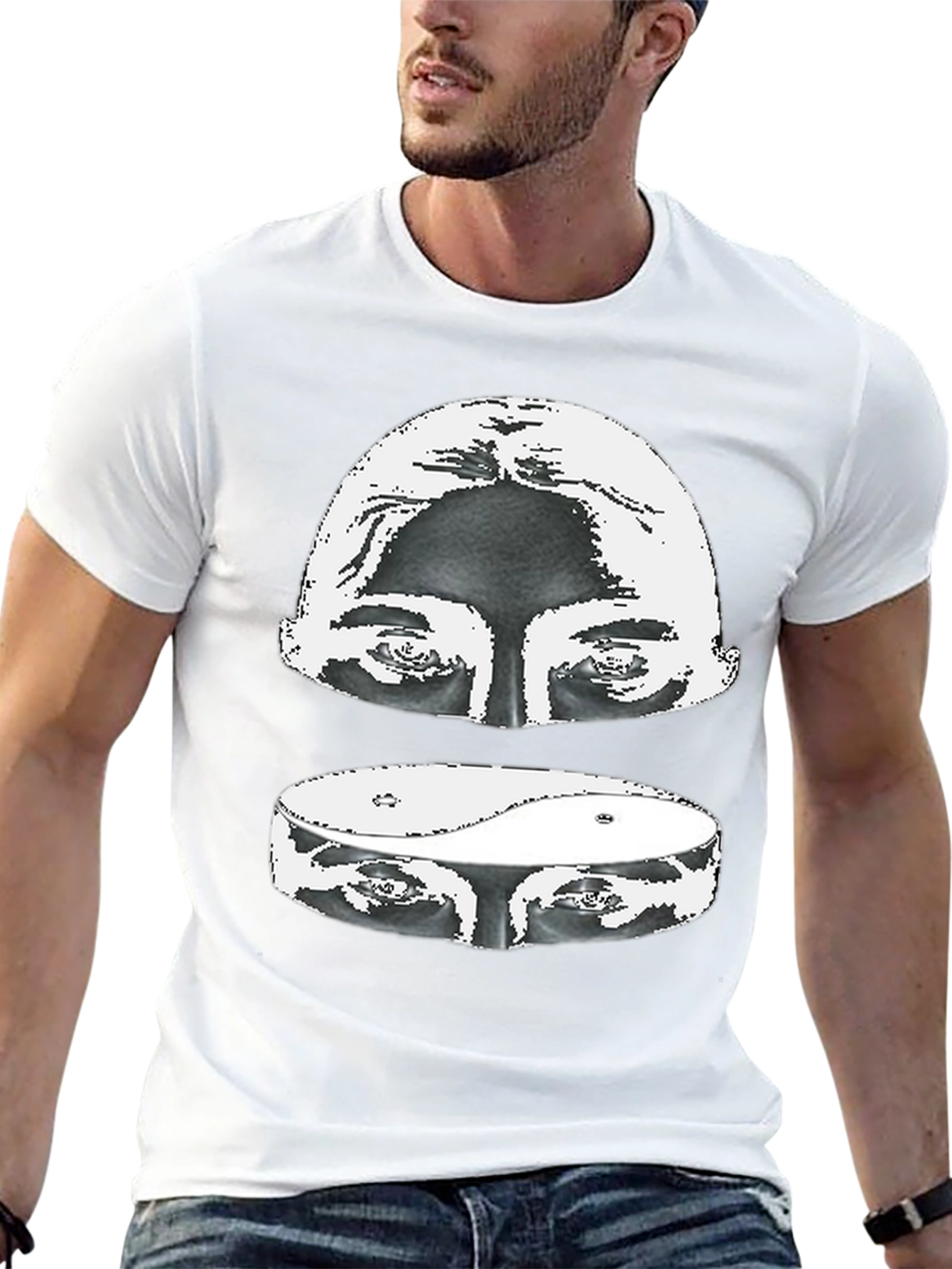 Yin Yang Eyes Graphic Print Black T-Shirt