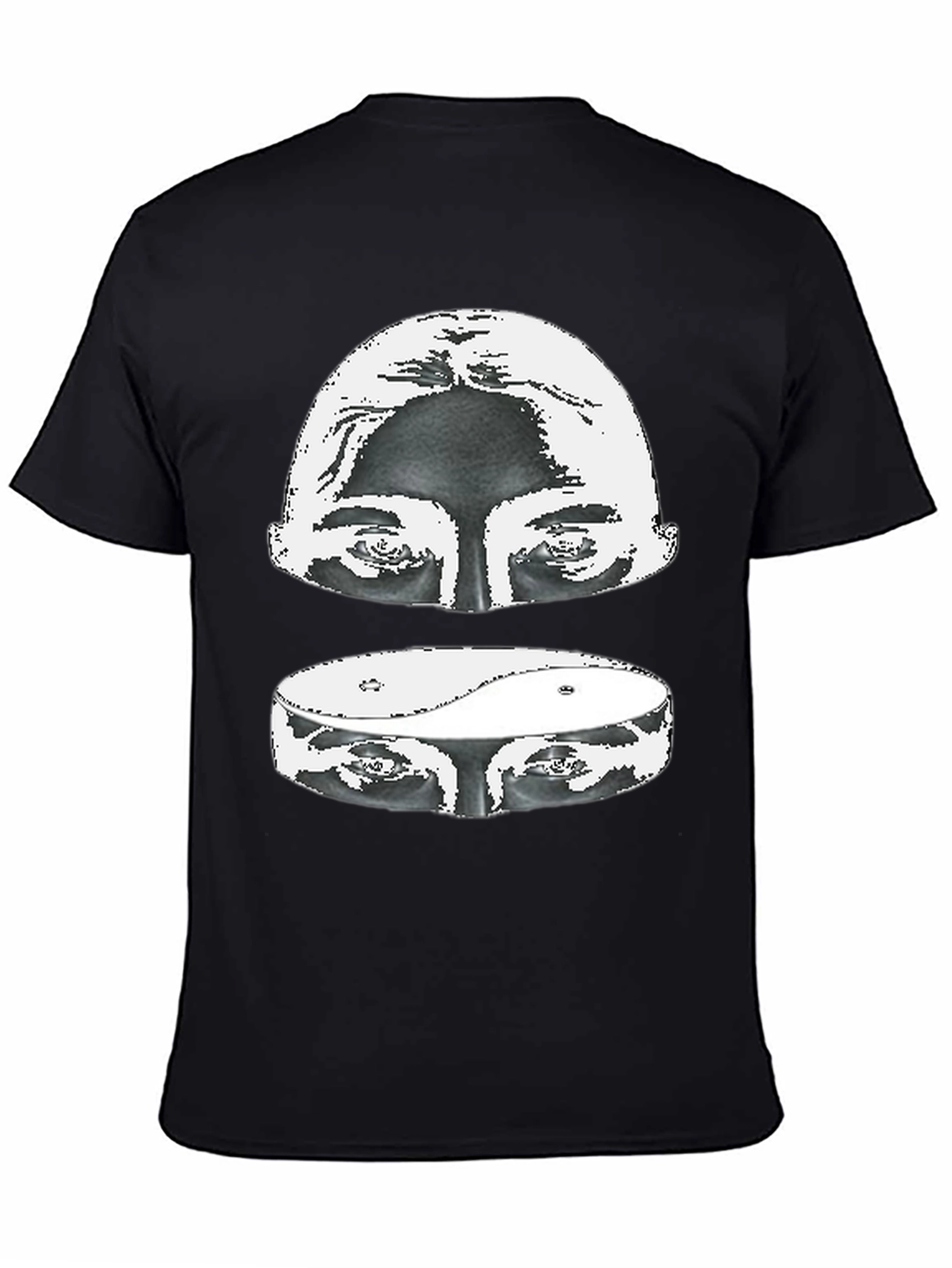 Yin Yang Eyes Graphic Print Black T-Shirt