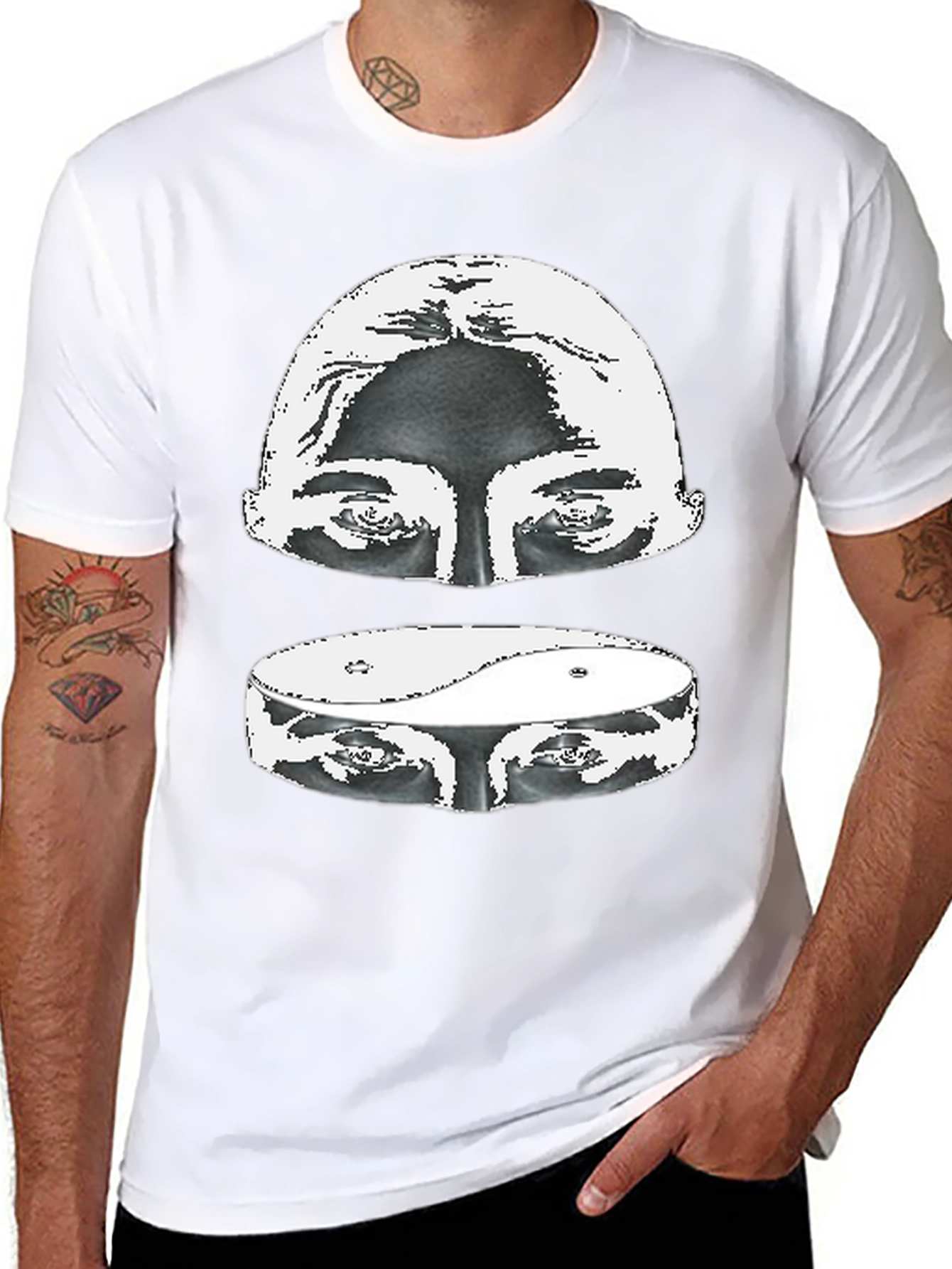 Yin Yang Eyes Graphic Print Black T-Shirt
