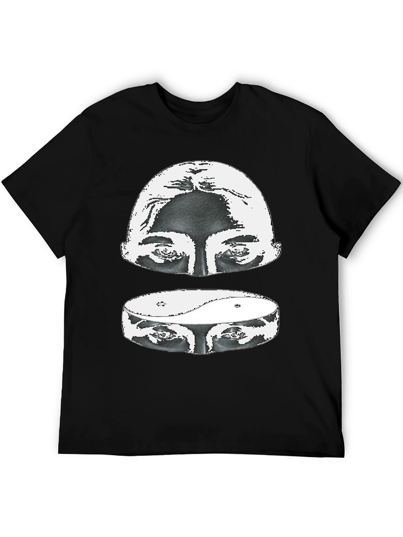 Yin Yang Eyes Graphic Print Black T-Shirt