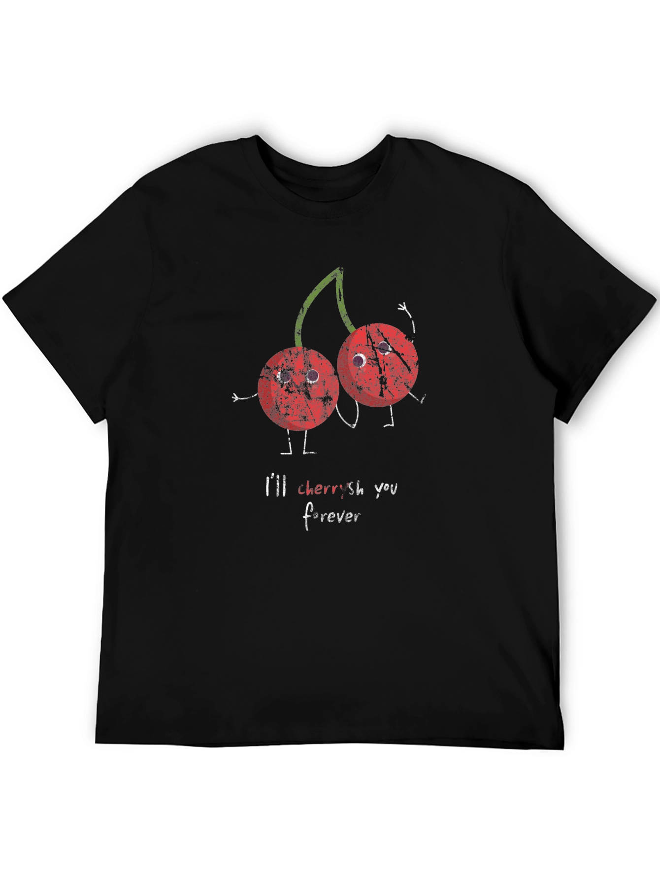 Cherries Ill Cherish You Forever Black Graphic T-Shirt