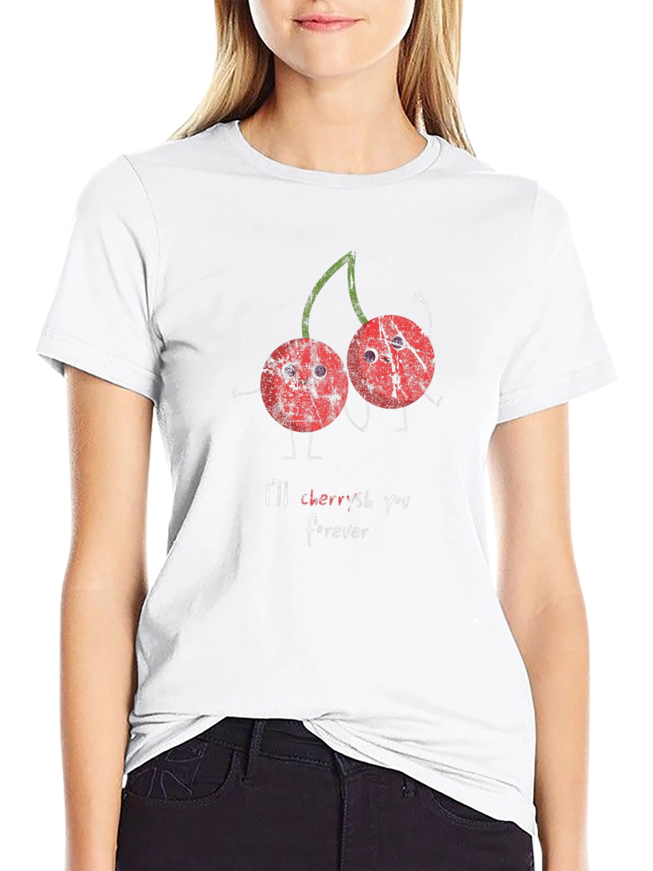Cherries Ill Cherish You Forever Black Graphic T-Shirt