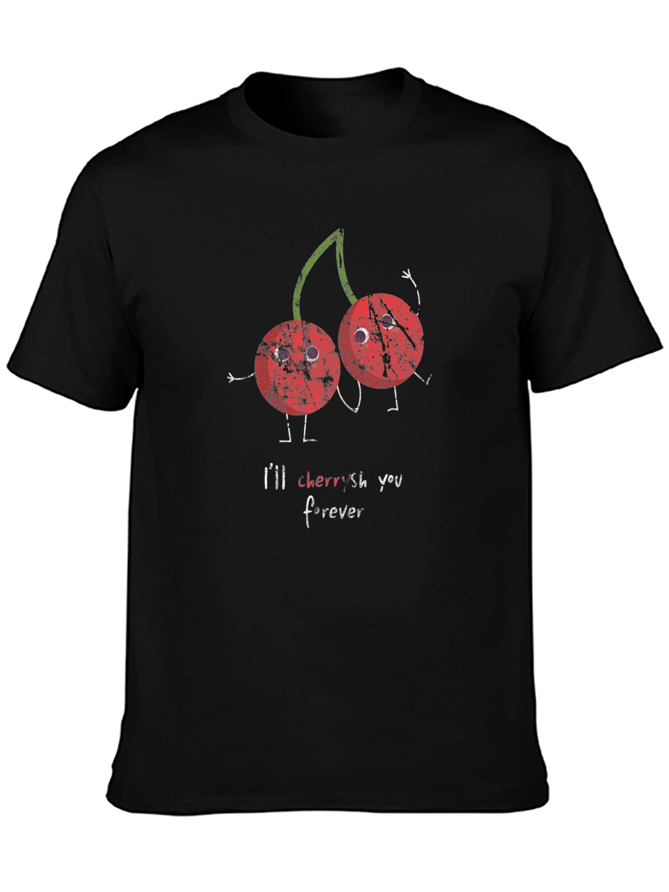 Cherries Ill Cherish You Forever Black Graphic T-Shirt