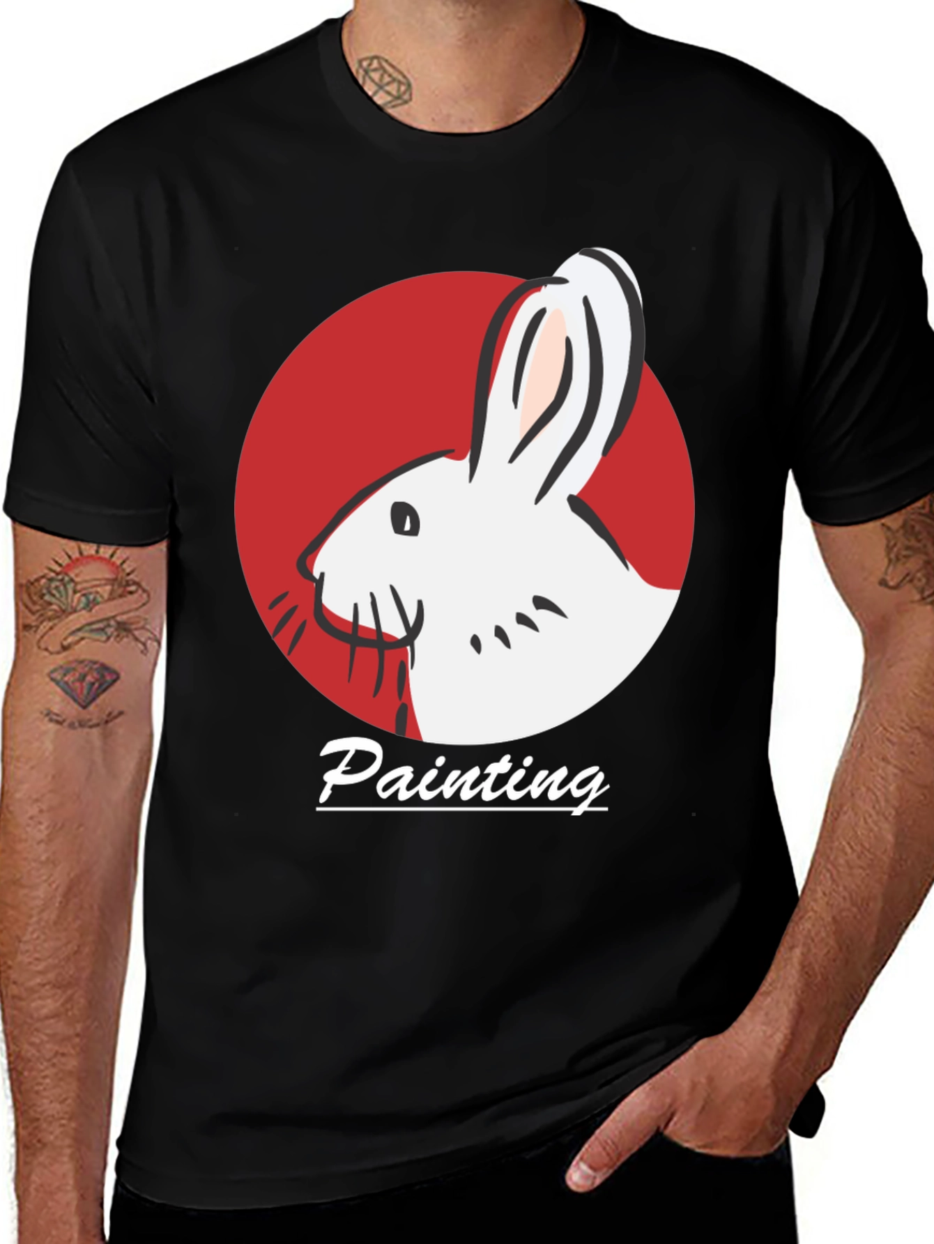 Rabbit Painting Black T-Shirt
