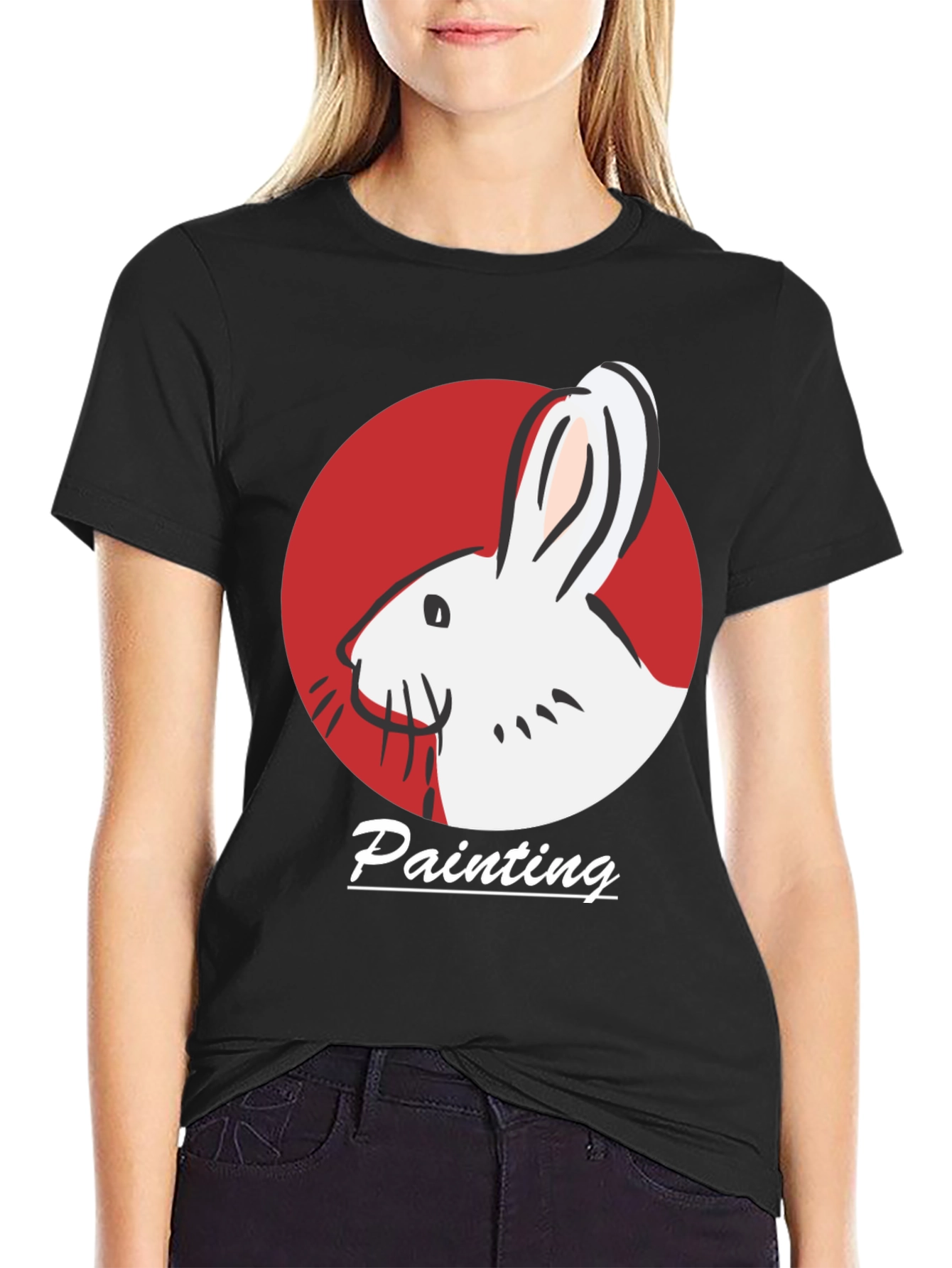 Rabbit Painting Black T-Shirt