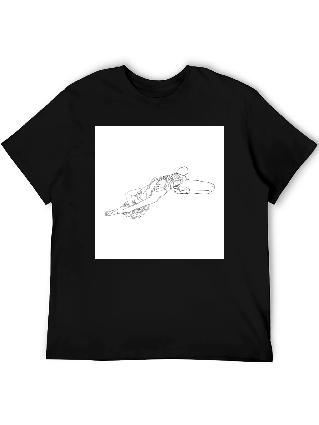 Line Art Skeleton Pose Graphic Tee - Black
