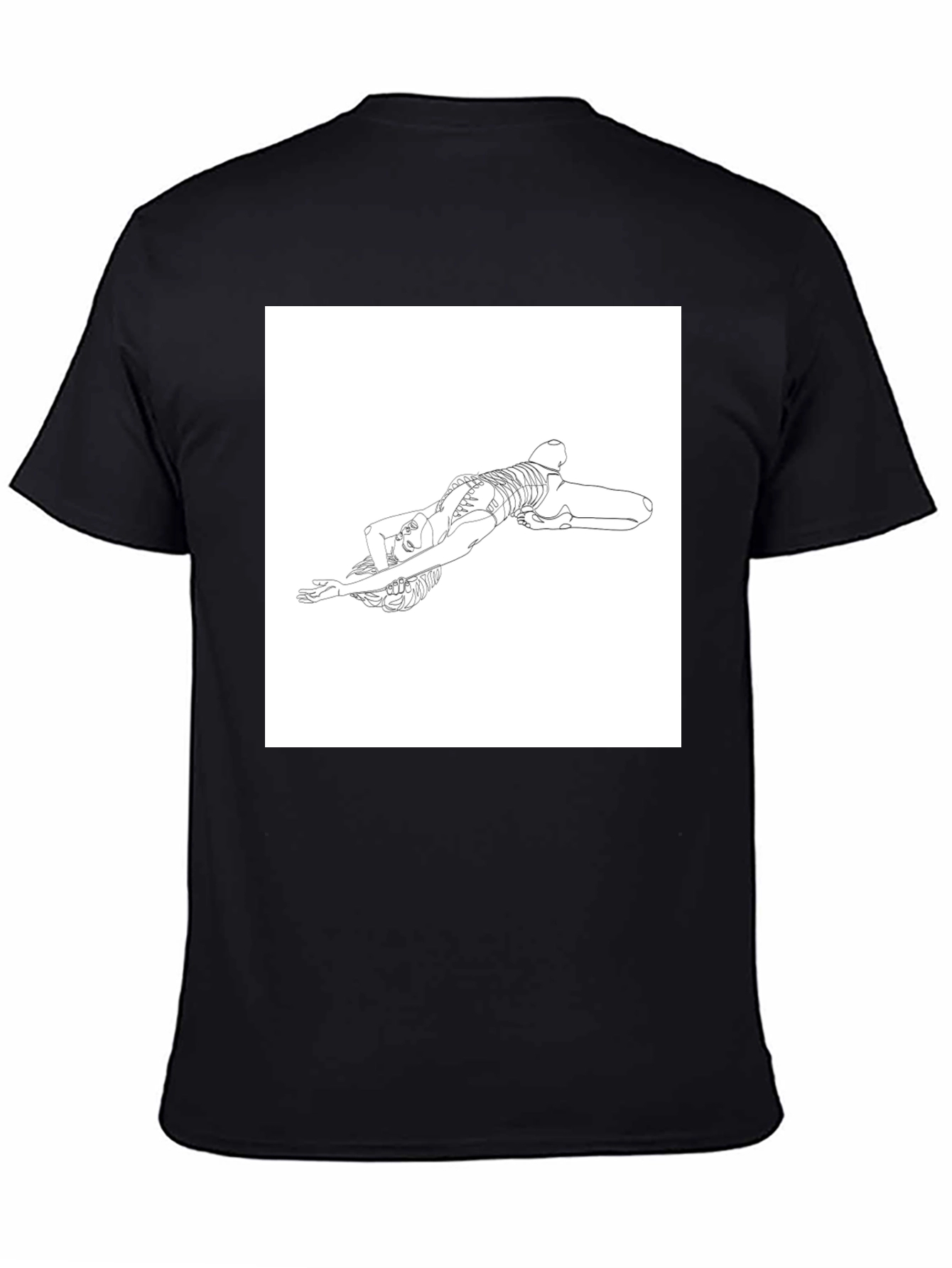 Line Art Skeleton Pose Graphic Tee - Black
