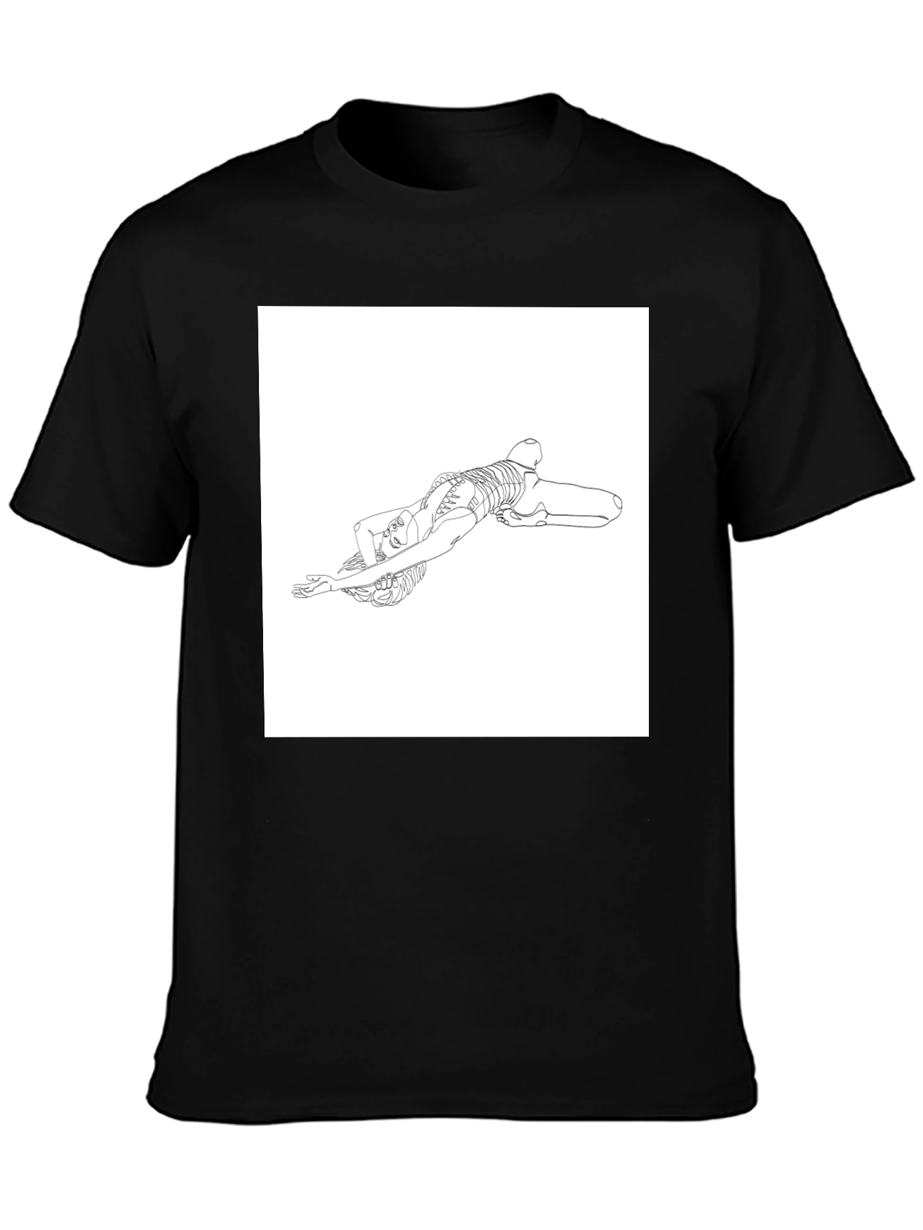 Line Art Skeleton Pose Graphic Tee - Black