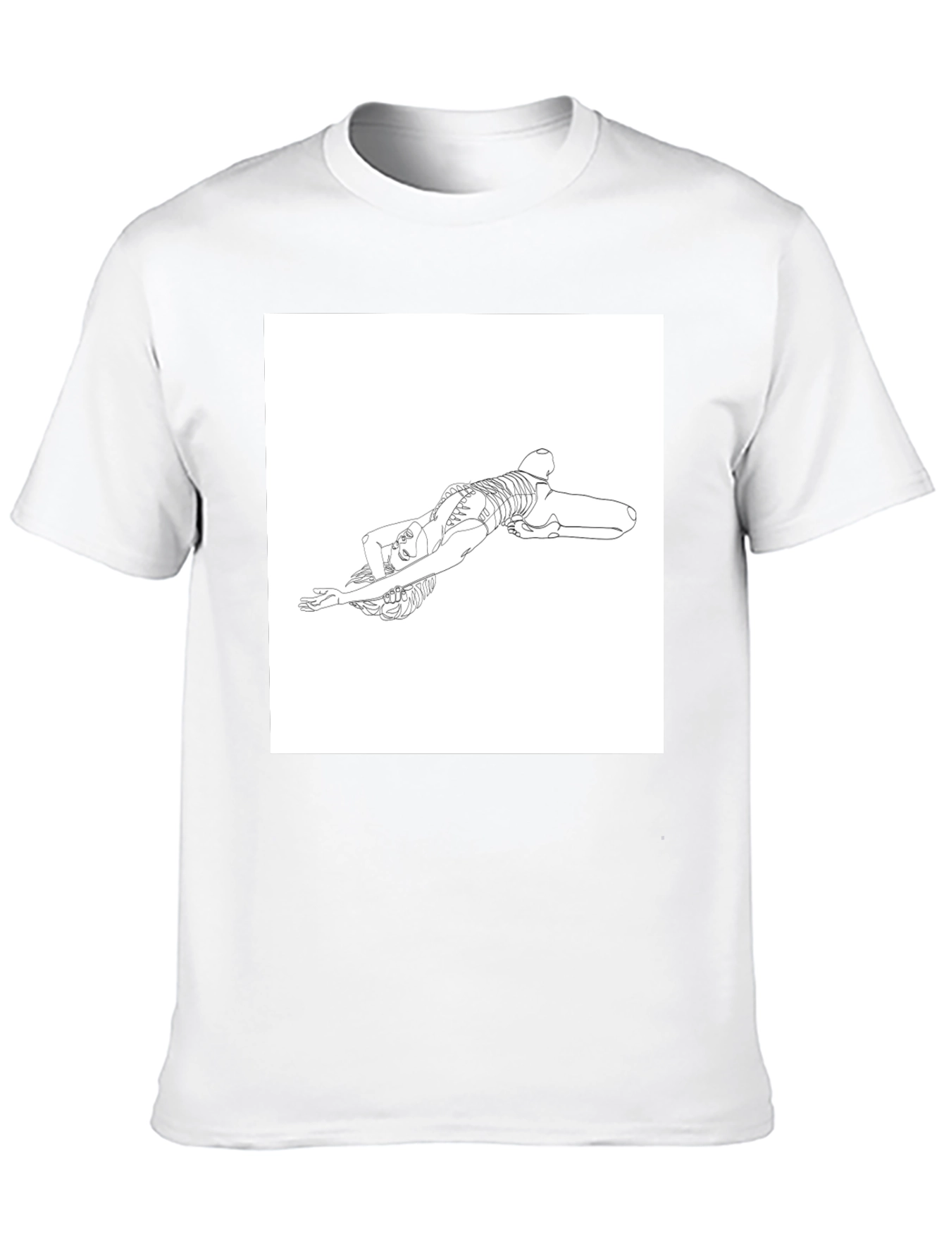Line Art Skeleton Pose Graphic Tee - Black