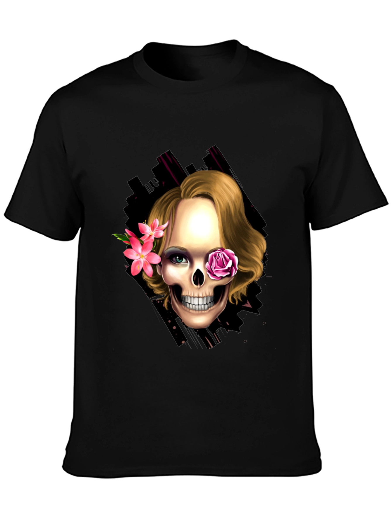 Skull & Flowers Graphic Tee - Trendy Halloween Style