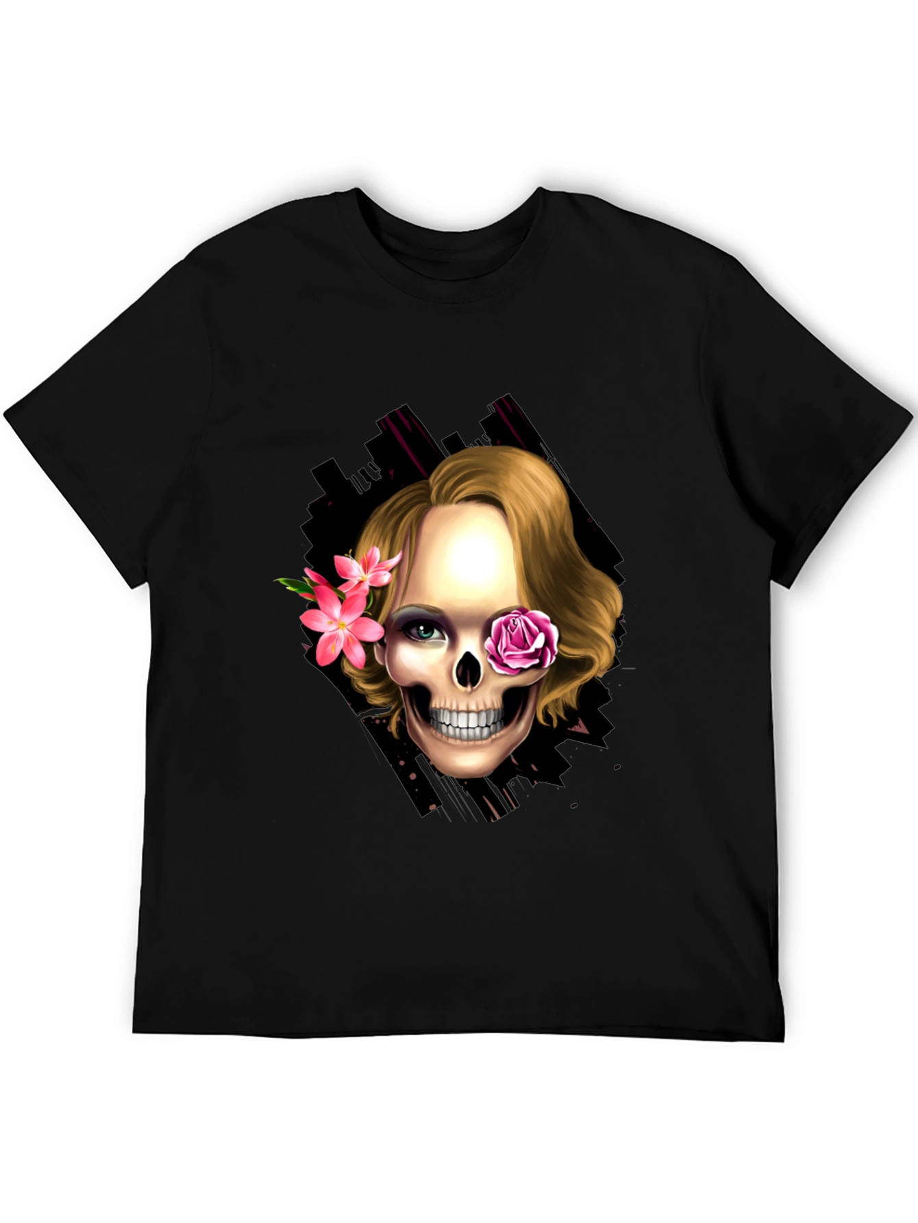 Skull & Flowers Graphic Tee - Trendy Halloween Style