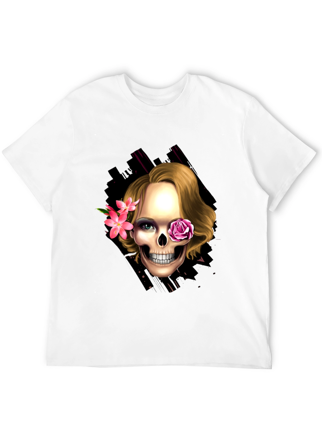 Skull & Flowers Graphic Tee - Trendy Halloween Style