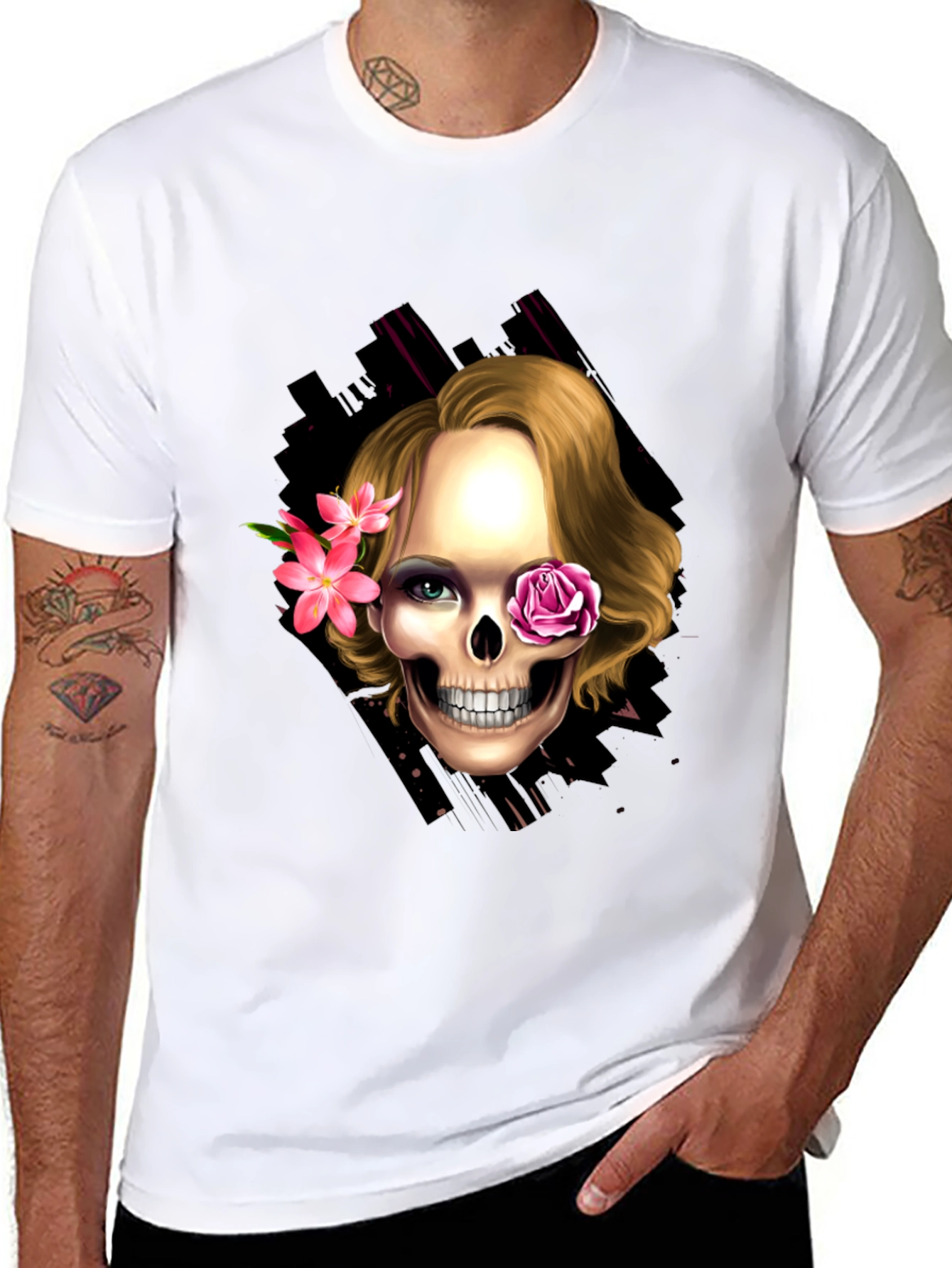 Skull & Flowers Graphic Tee - Trendy Halloween Style