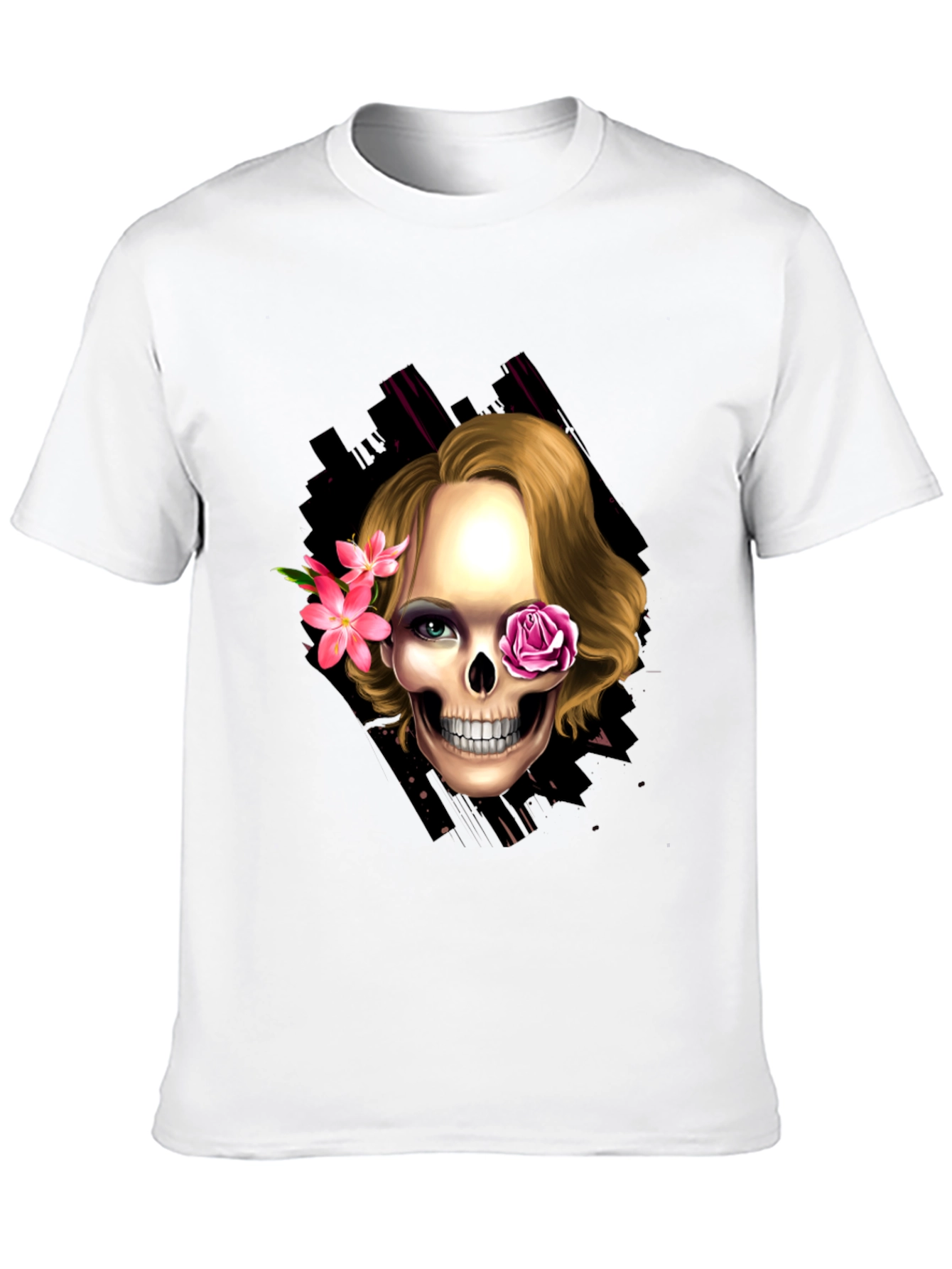 Skull & Flowers Graphic Tee - Trendy Halloween Style