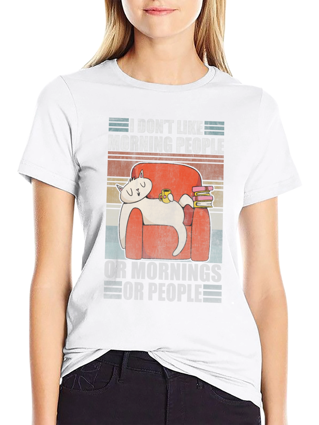 I Dont Like Morning People T-Shirt Funny Cat