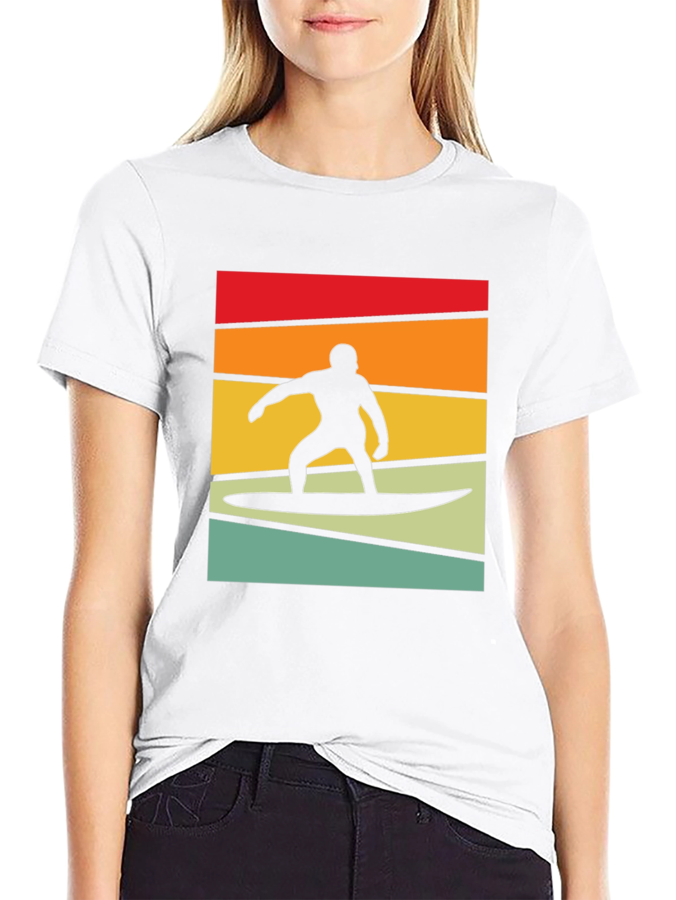 Retro Surfer Graphic Tee - Black Cotton Blend T-Shirt