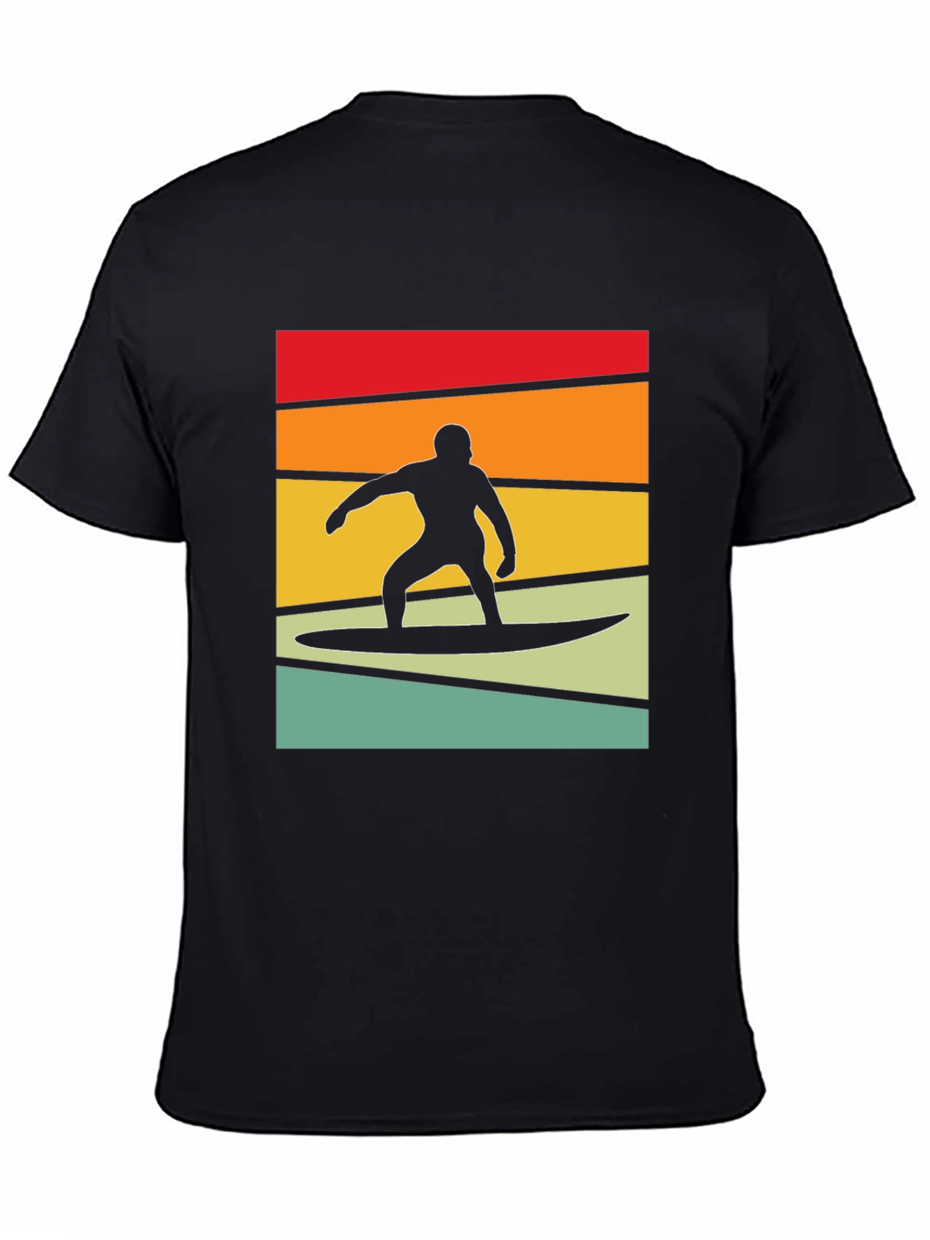 Retro Surfer Graphic Tee - Black Cotton Blend T-Shirt