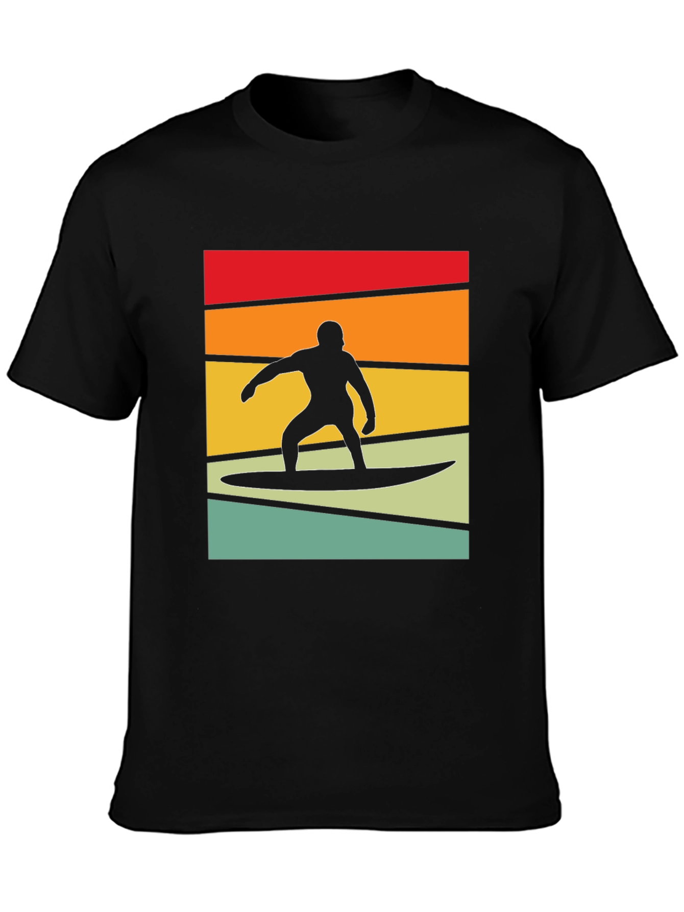 Retro Surfer Graphic Tee - Black Cotton Blend T-Shirt