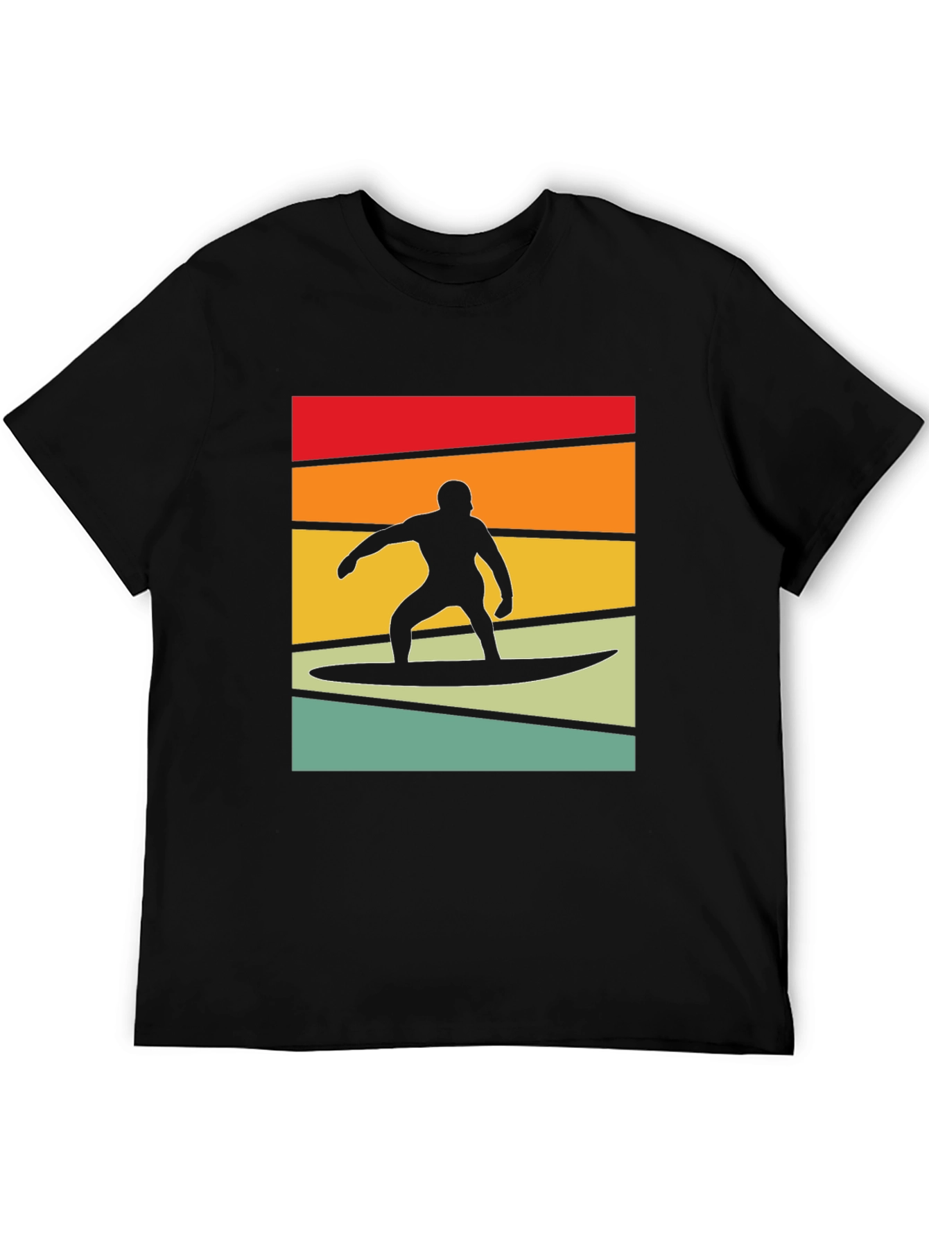 Retro Surfer Graphic Tee - Black Cotton Blend T-Shirt