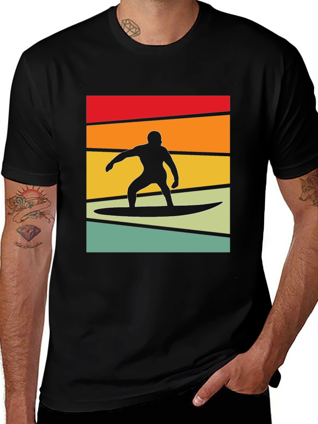 Retro Surfer Graphic Tee - Black Cotton Blend T-Shirt