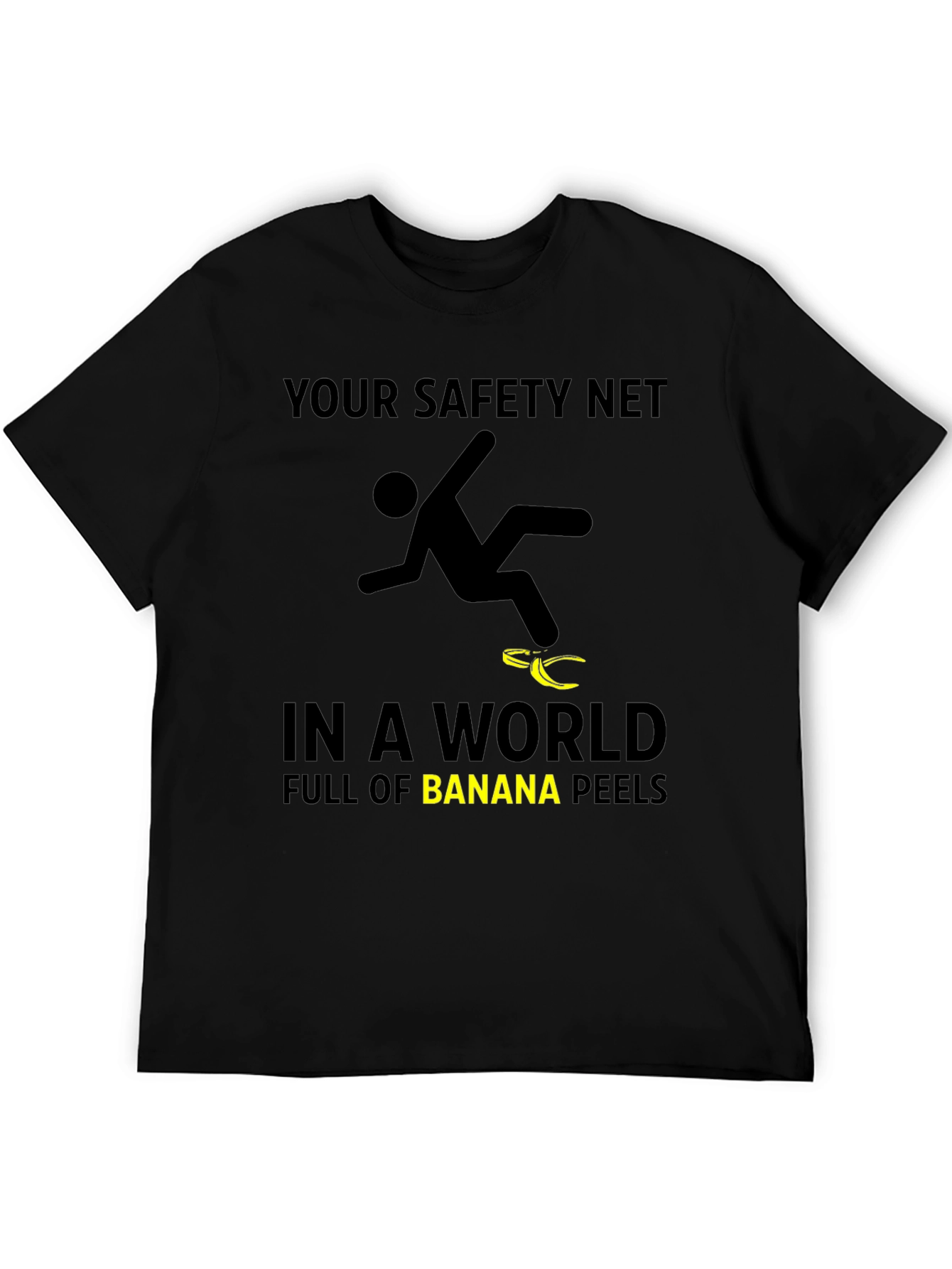 Funny Safety Net Banana Peel Graphic T-Shirt