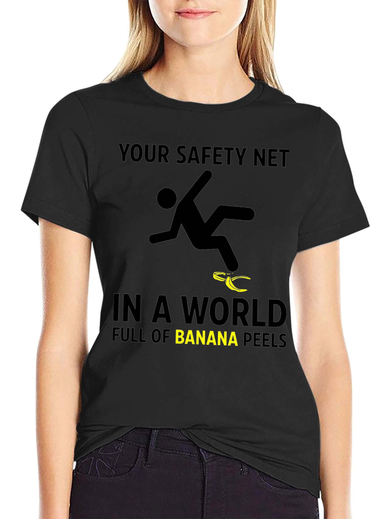 Funny Safety Net Banana Peel Graphic T-Shirt