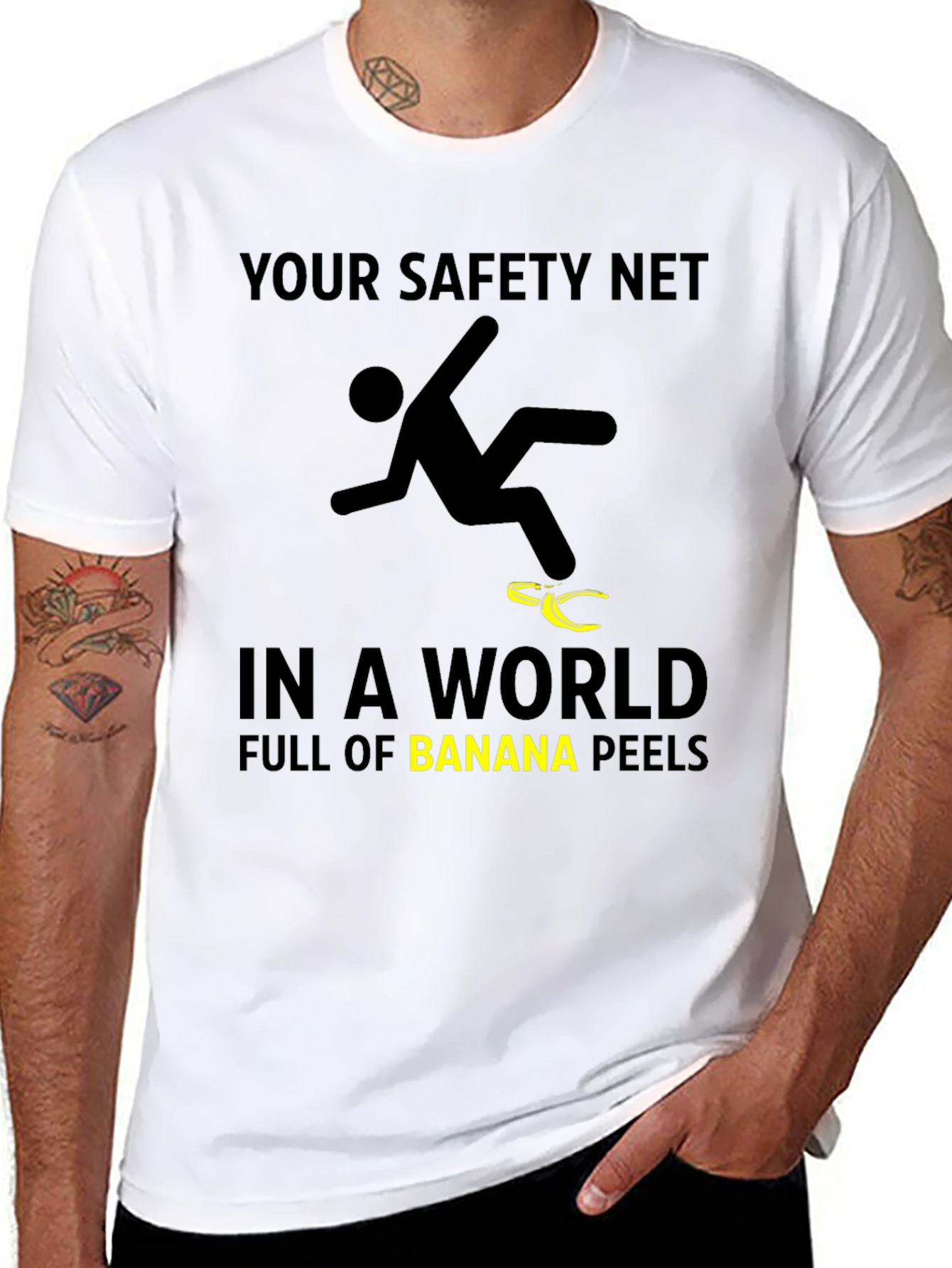 Funny Safety Net Banana Peel Graphic T-Shirt