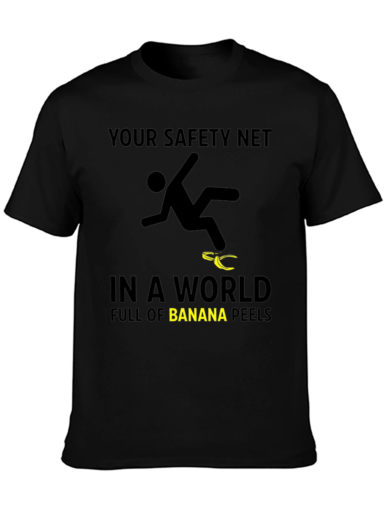 Funny Safety Net Banana Peel Graphic T-Shirt