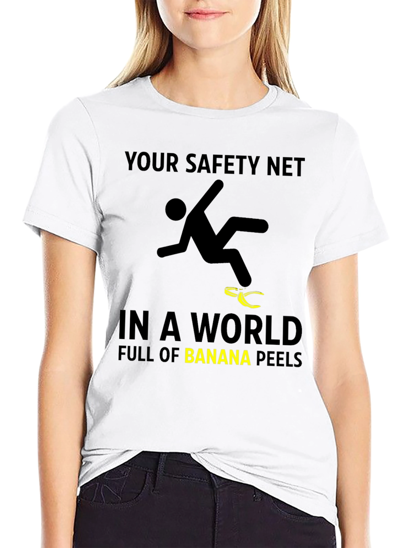 Funny Safety Net Banana Peel Graphic T-Shirt