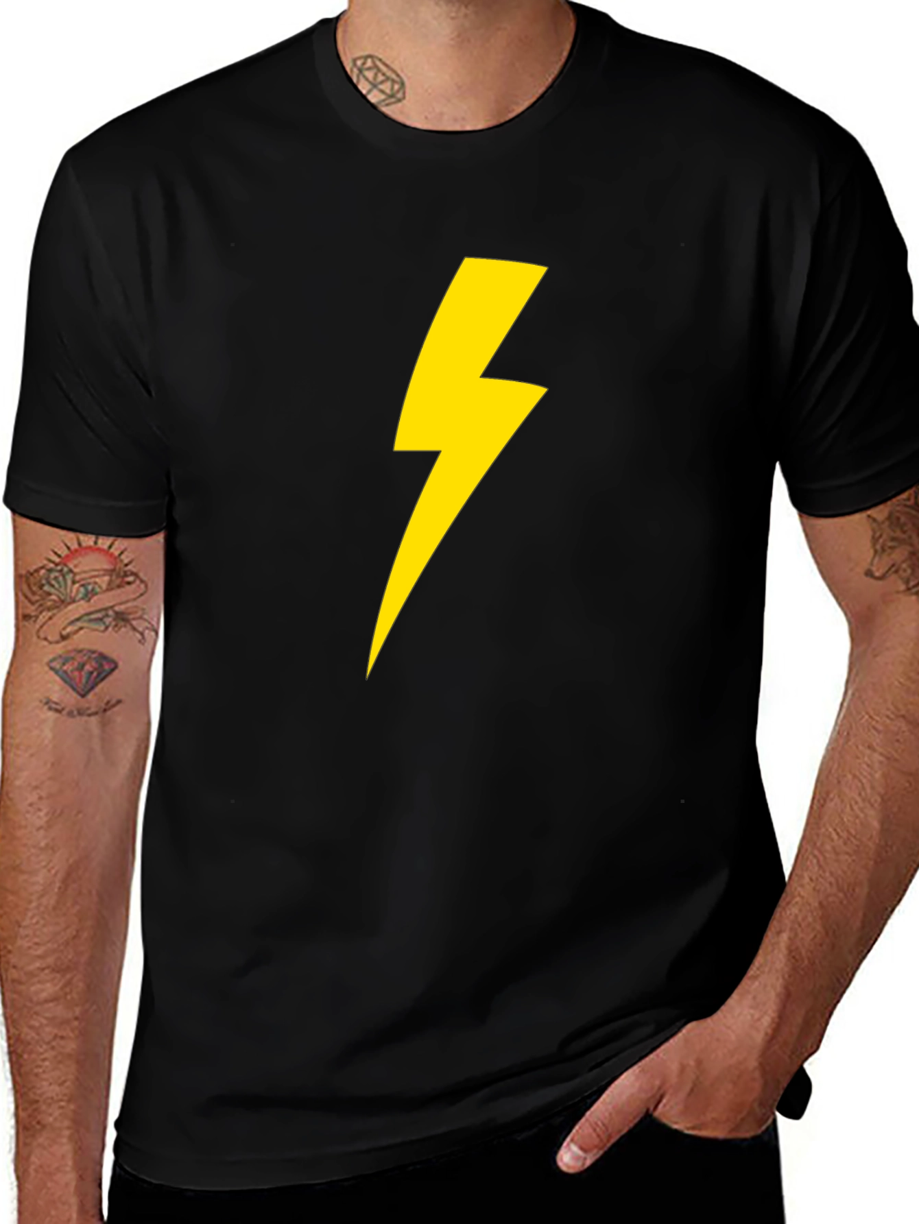 Lightning Bolt Graphic Tee - Black Cotton T-Shirt